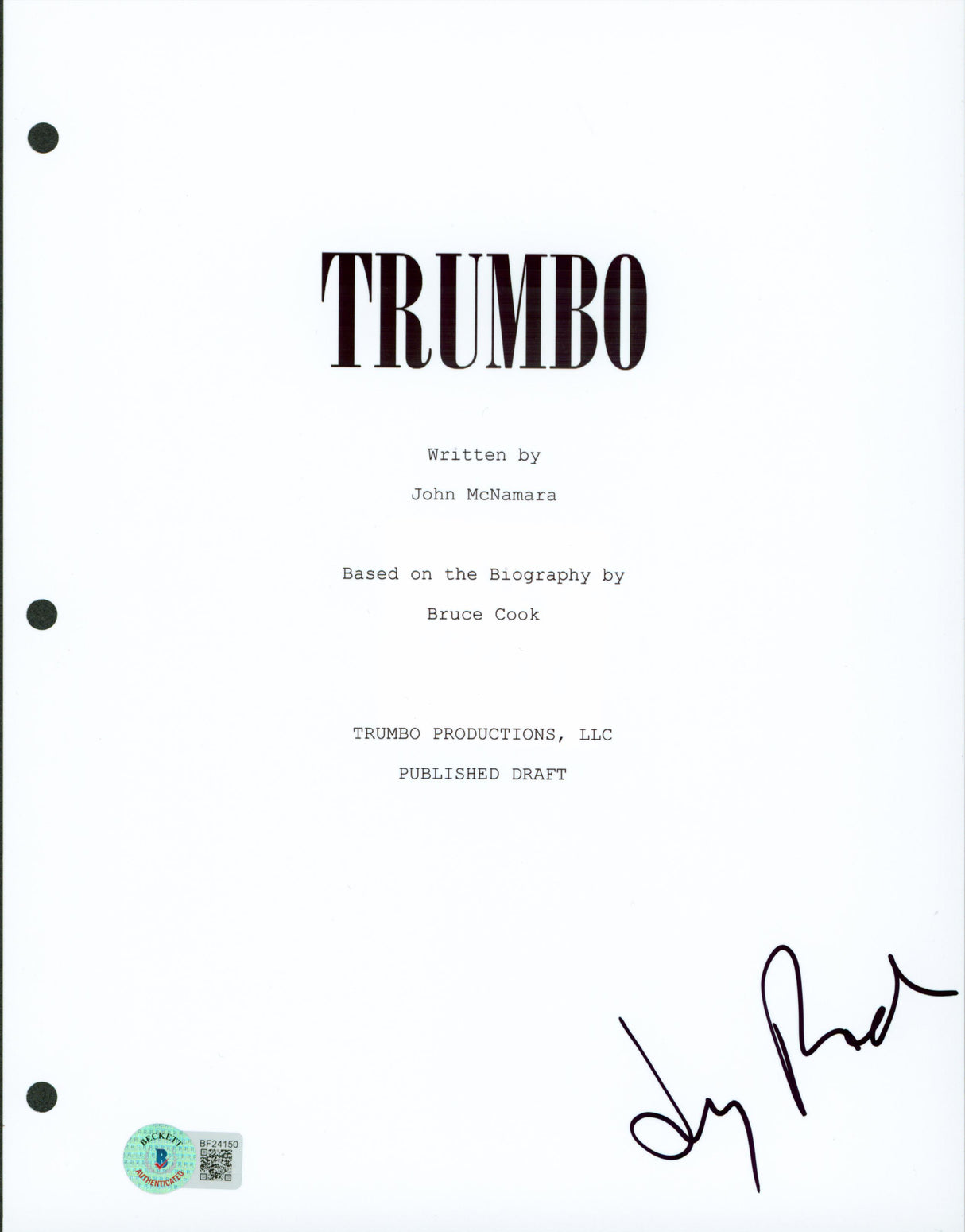 Jay Roach Trumbo Authentic Signed 8.5x11 Trumbo Script Cover BAS #BF24150