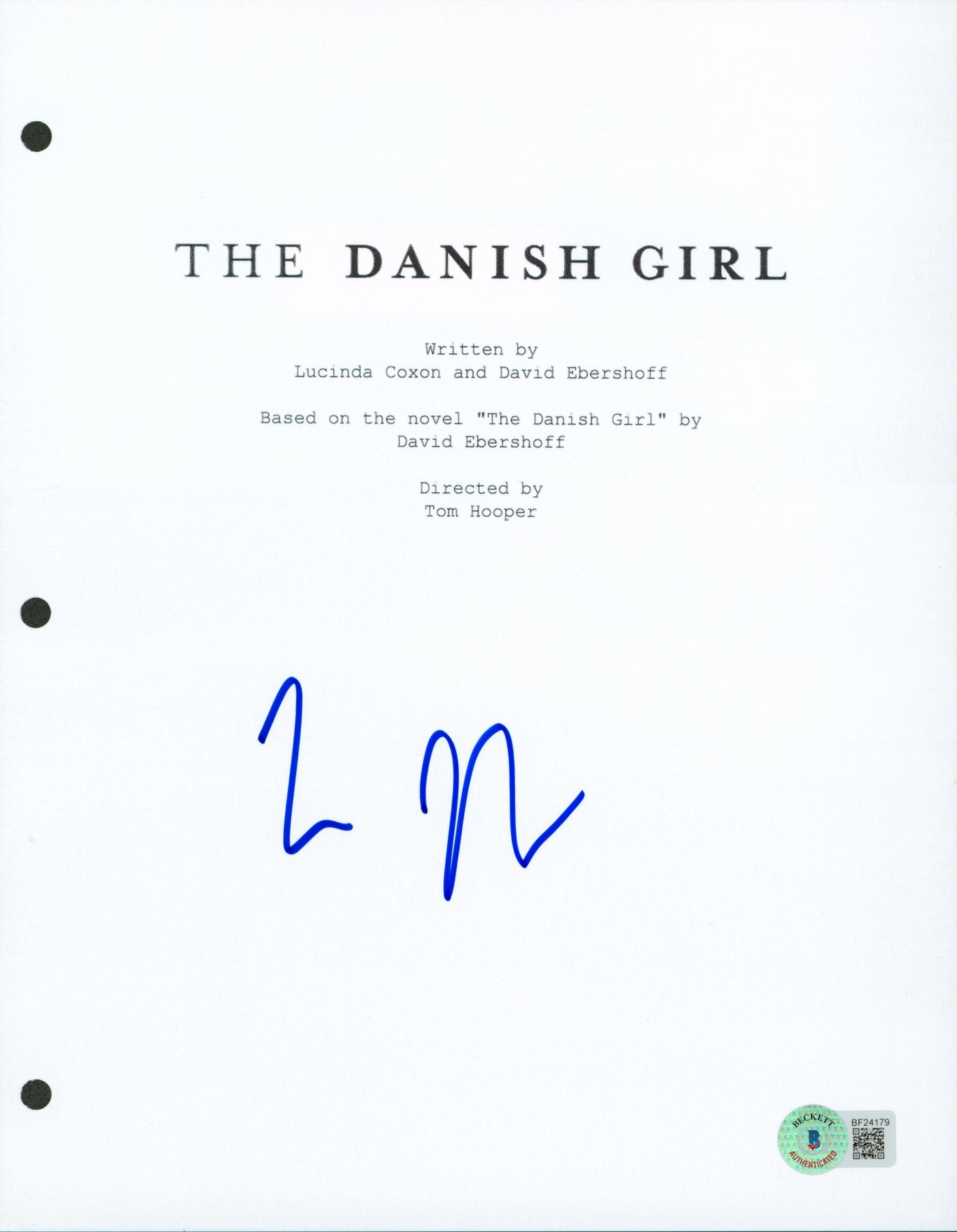 Tom Hooper Authentic Signed 8.5x11 The Danish Girl Script Cover BAS #BF24179