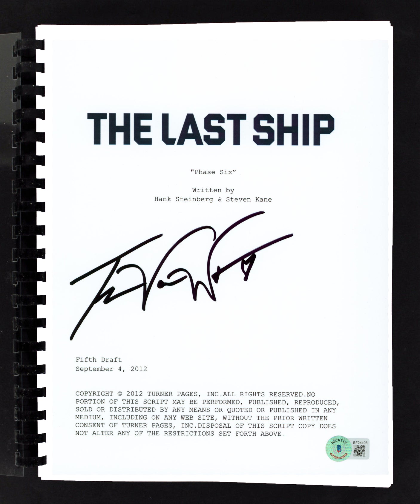 Travis Van Winkle Authentic Signed The Last Ship Pilot Tv Script BAS #BF24108