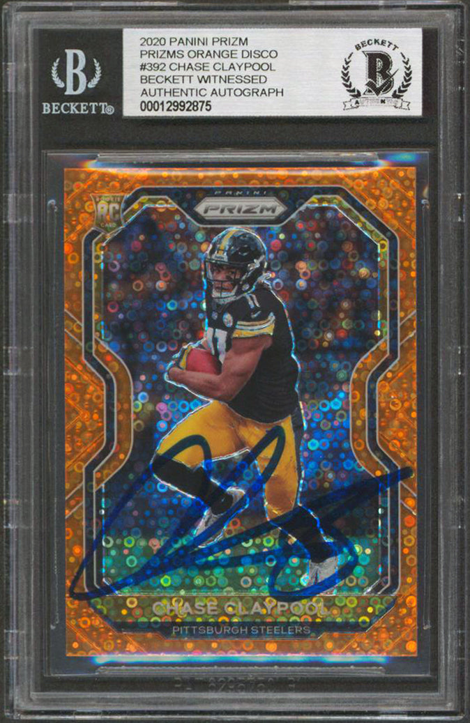 Chase Claypool Signed 2020 Panini Prizm Orange Disco #392 Rookie Card BAS Slab