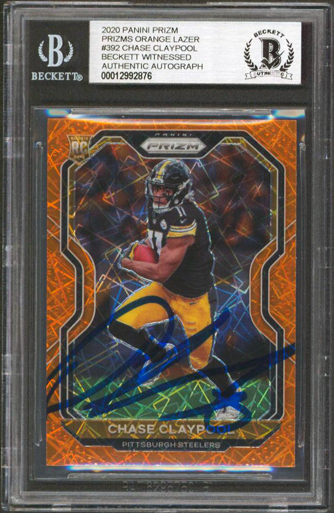 Chase Claypool Signed 2020 Panini Prizm Orange Lazer #392 Rookie Card BAS Slab
