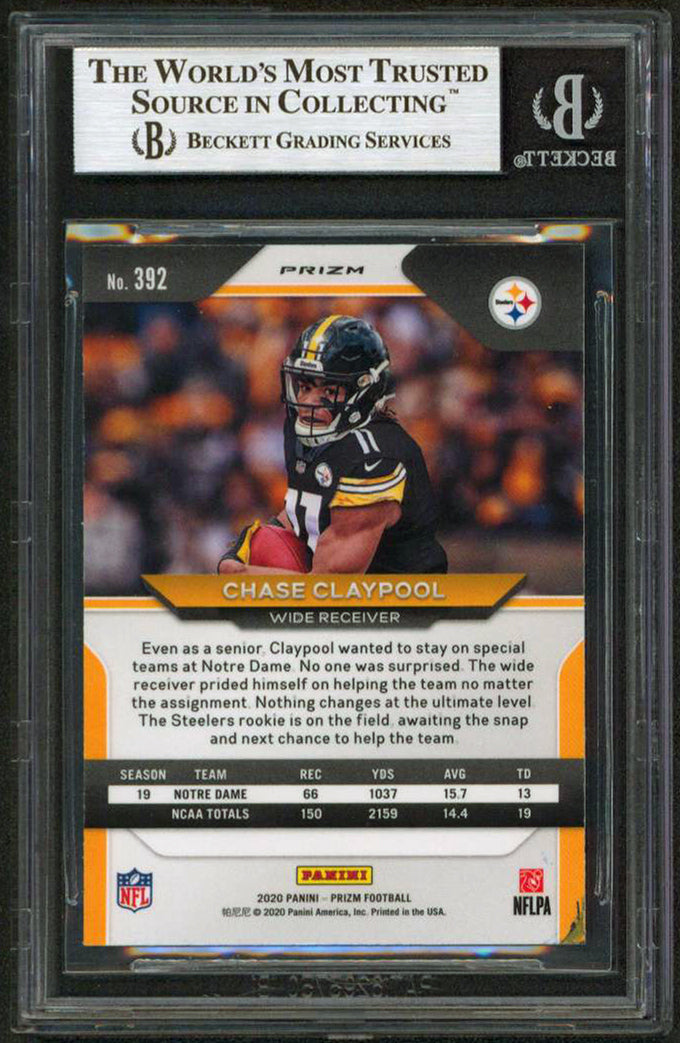 Chase Claypool Signed 2020 Panini Prizm Orange Lazer #392 Rookie Card BAS Slab