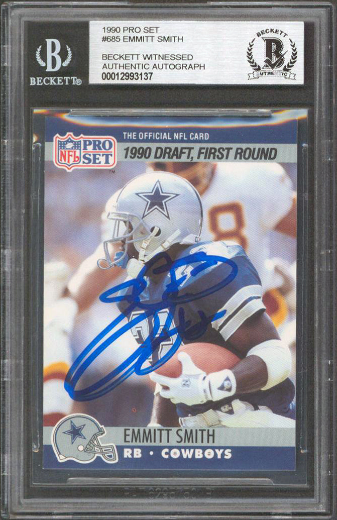 Cowboys Emmitt Smith Authentic Signed 1990 Pro Set #685 Rookie Card BAS Slabbed