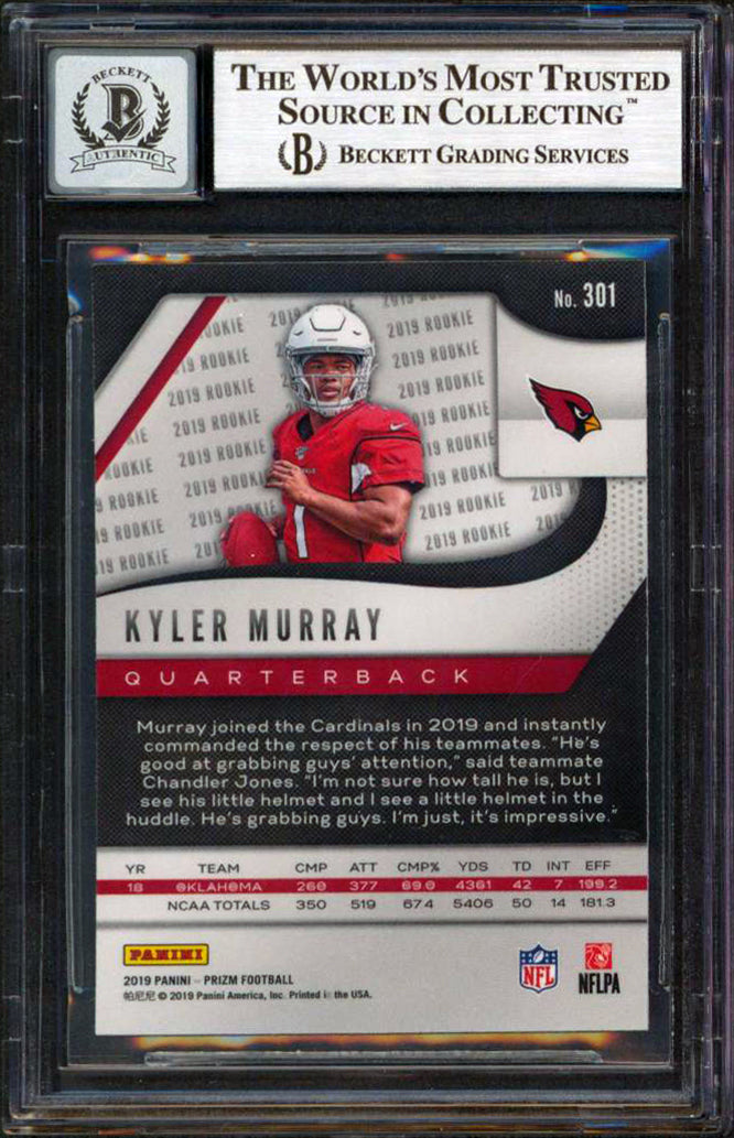 Cardinals Kyler Murray Signed 2019 Panini Prizm #301 RC Card Auto 10! BAS Slab
