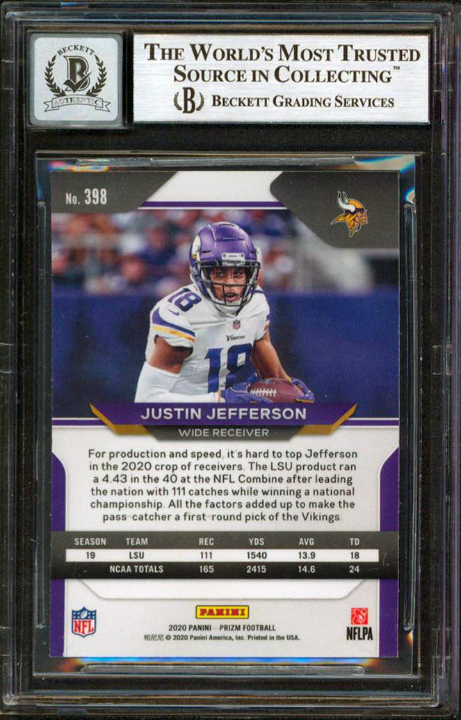 Justin Jefferson Signed 2020 Panini Prizm #398A RC Card Auto 10! BAS Slabbed 2