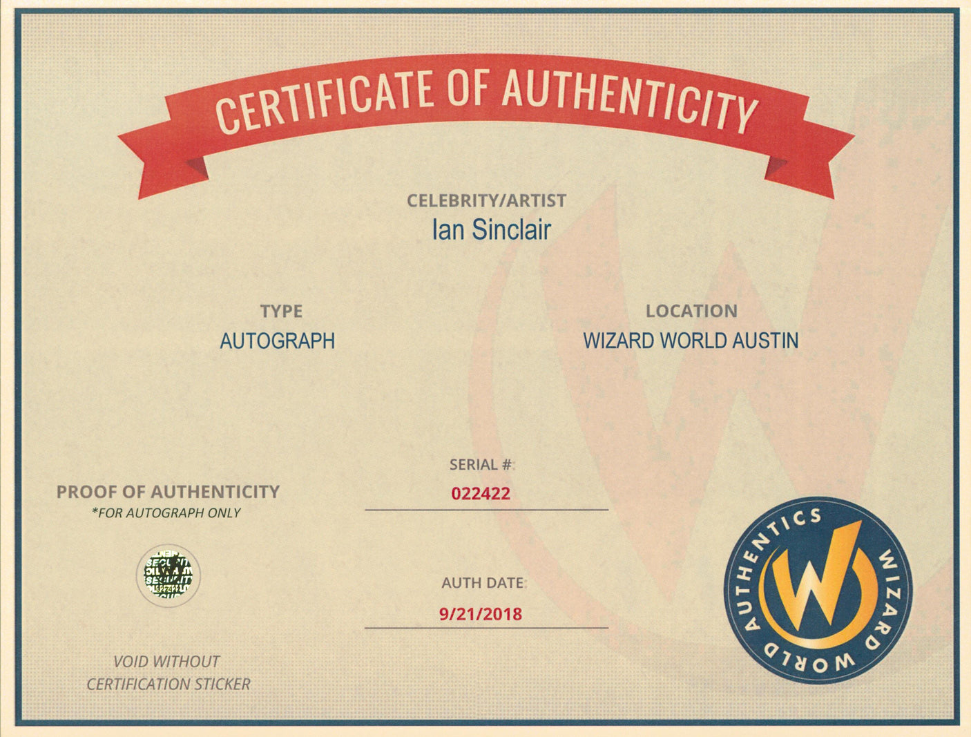 Ian Sinclair Street Fighter Authentic Signed 8.5x11 Photo Wizard World