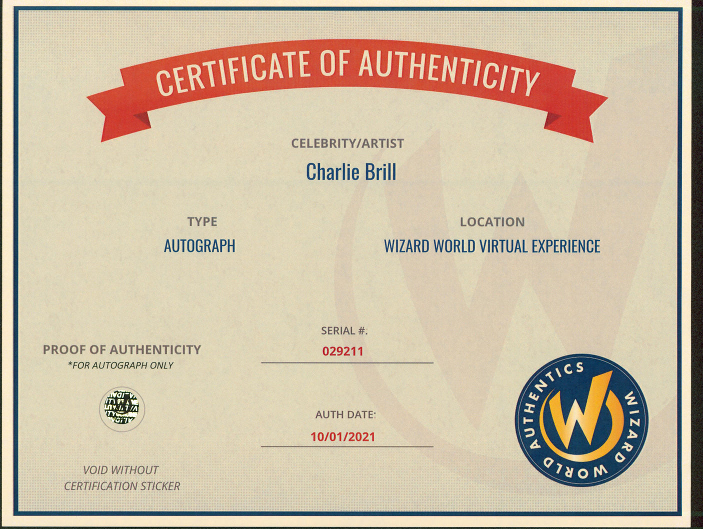 Charlie Brill Silk Stalkings Authentic Signed 8x10 Photo Wizard World #029211