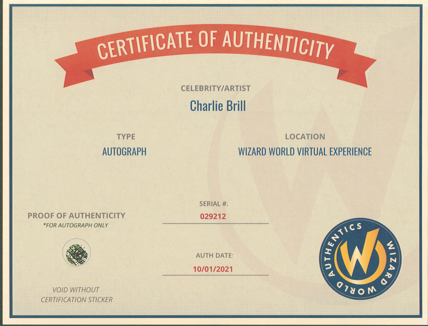 Charlie Brill Silk Stalkings Authentic Signed 8x10 Photo Wizard World #029212