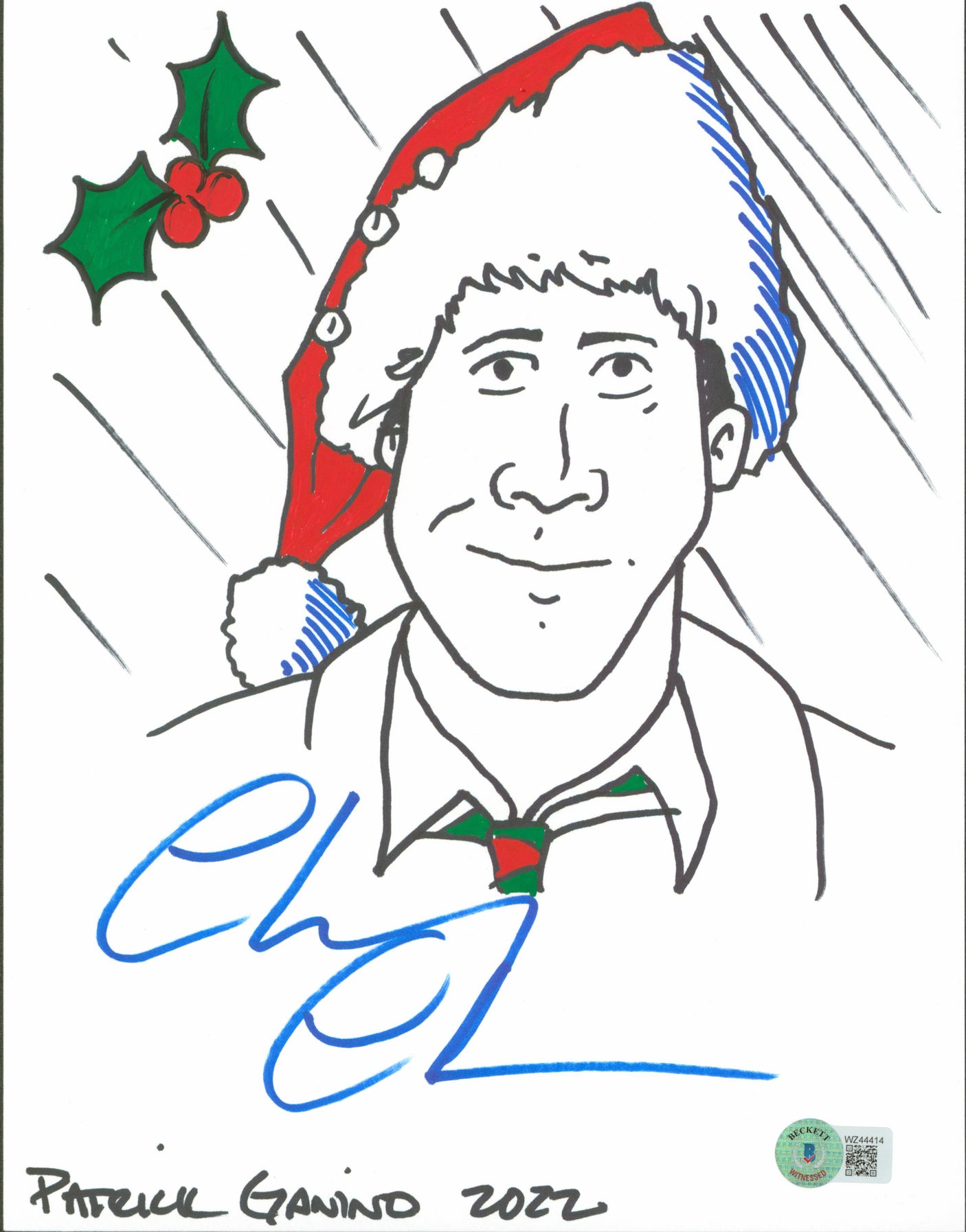 Chevy Chase Christmas Vacation Signed 8.5x11 Hand Drawn Sketch BAS Wit #WZ44414