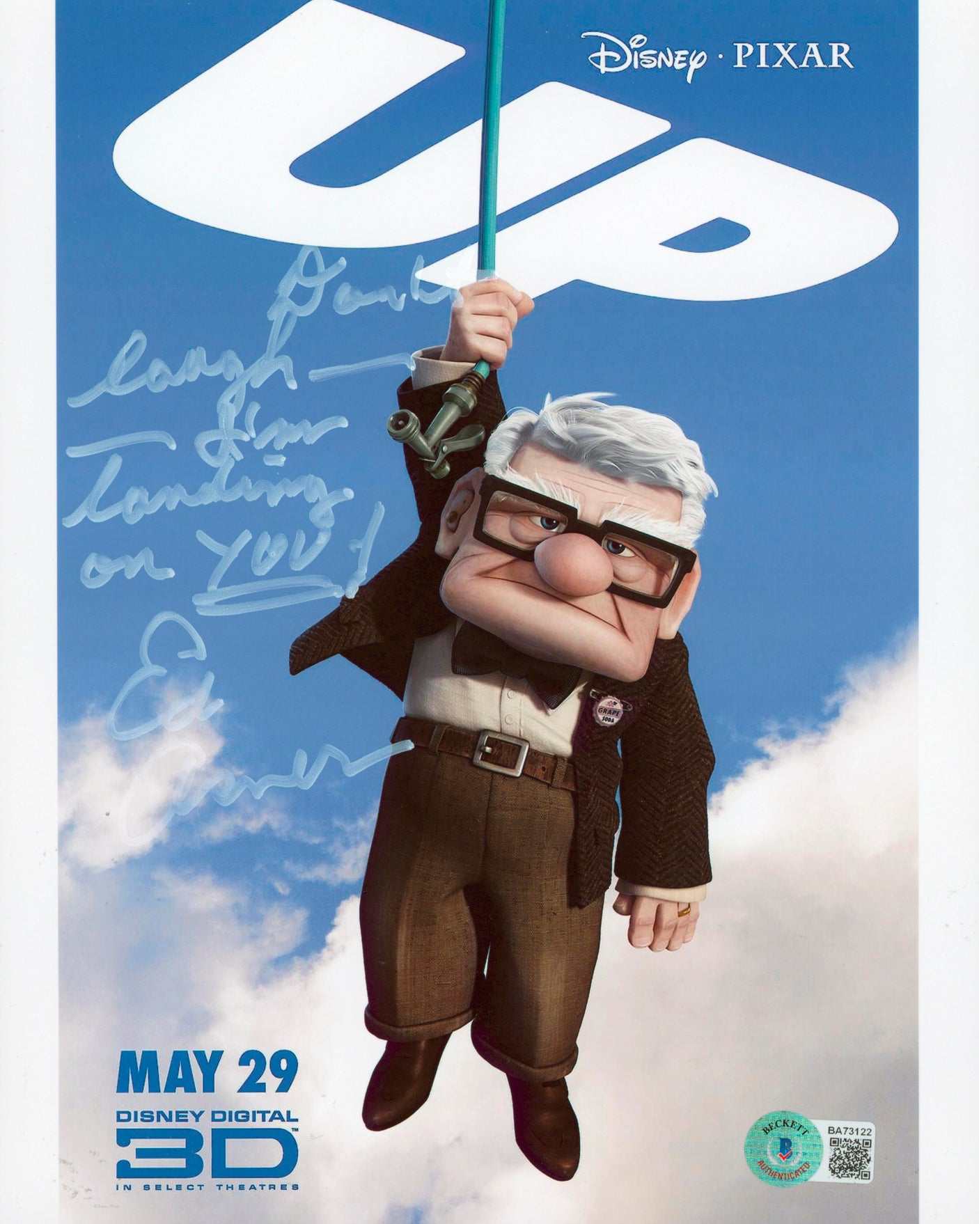 Ed Asner Up "Don't Laugh I'm Landing On You!" Signed 8x10 Photo BAS #BA73122
