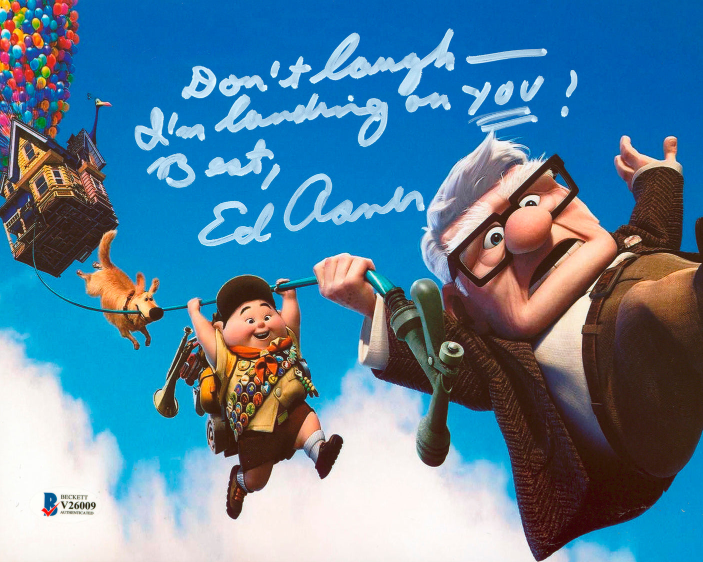 Ed Asner Up "Don't Laugh -- I'm Landing On You!" Signed 8x10 Photo BAS #V26009