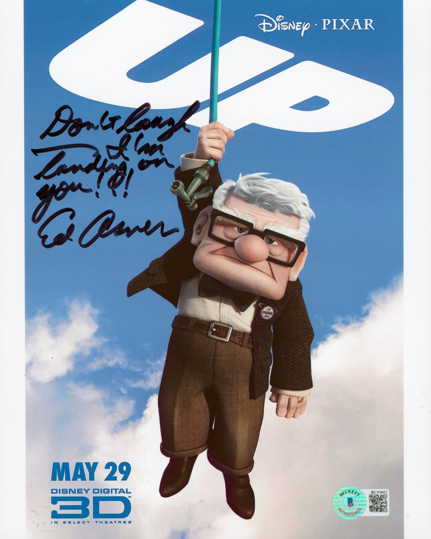 Ed Asner Up "Don't Laugh I'm Landing On You!" Signed 8x10 Photo BAS #BC13663