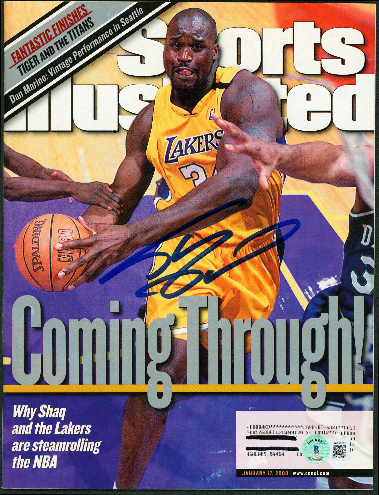 Lakers Shaquille O'Neal Signed 2000 Sports Illustrated Magazine BAS Witnessed