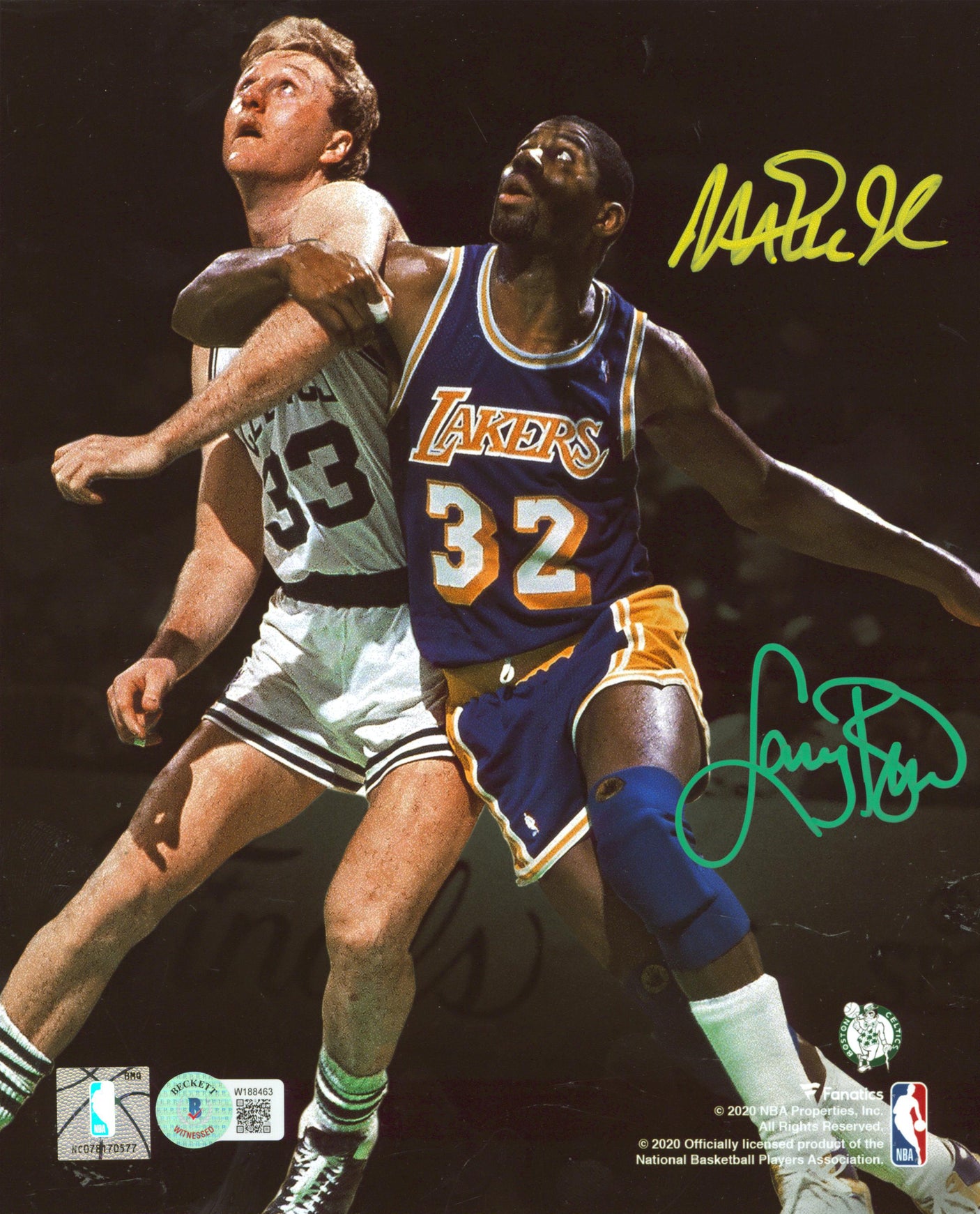 Magic Johnson & Larry Bird Signed 8x10 Vertical Spotlight Photo BAS Witnessed