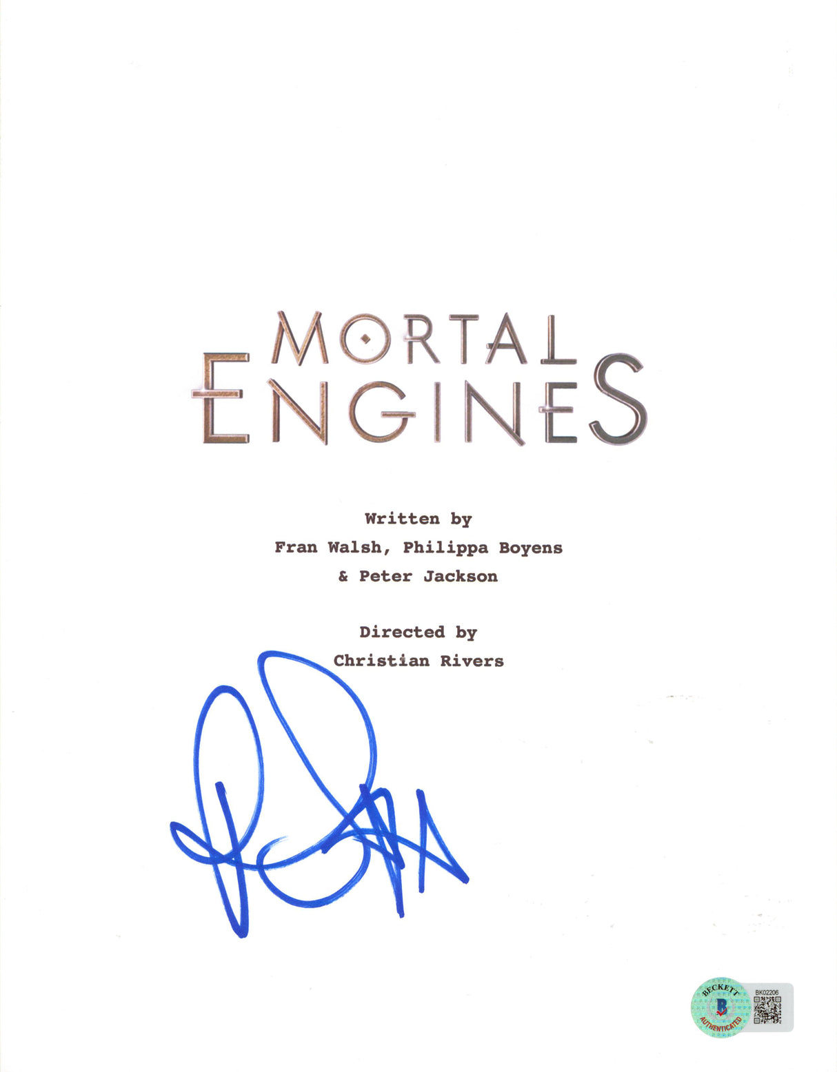 Robert Sheehan Mortal Engines Authentic Signed Script Cover BAS #BK02206