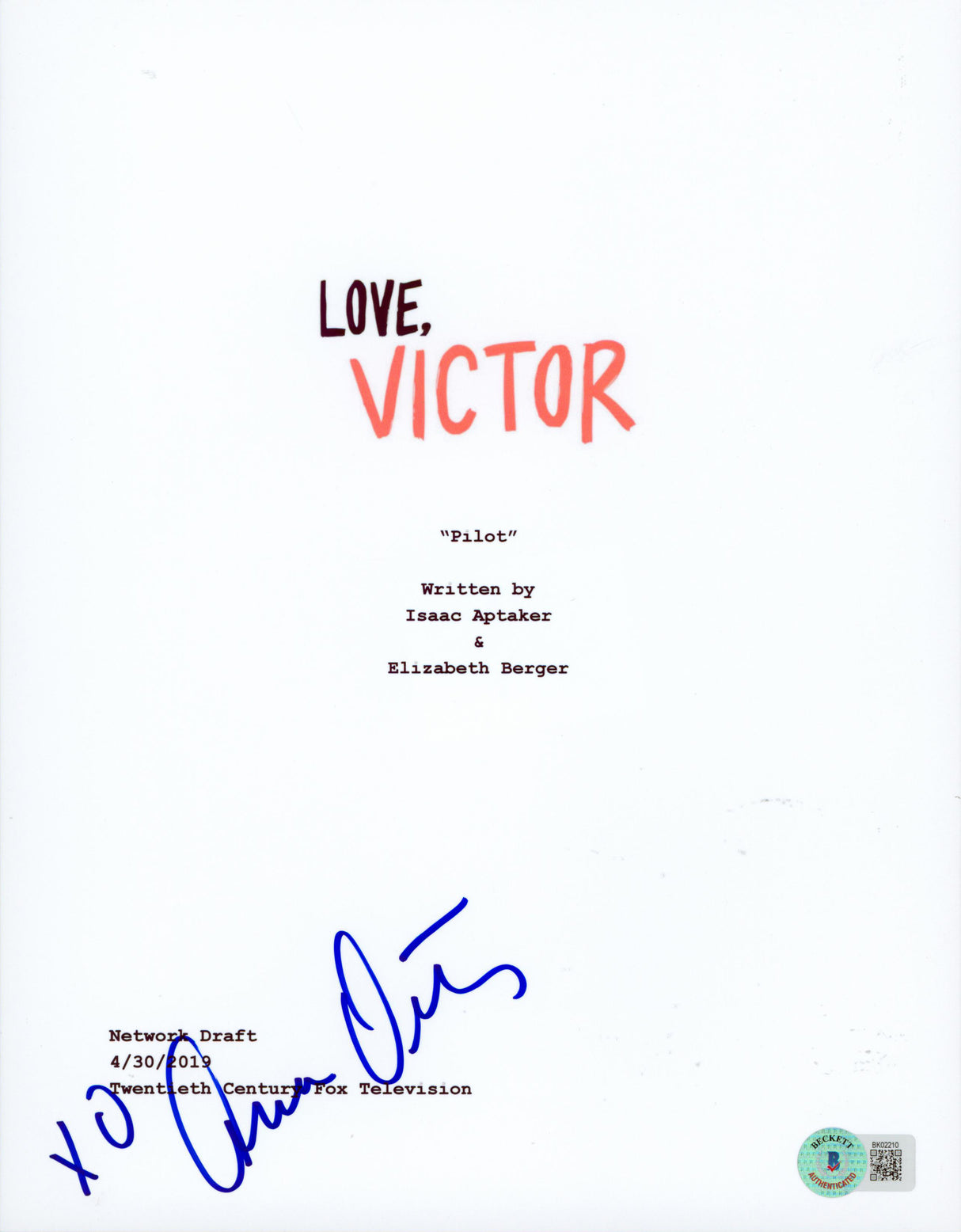 Ana Ortiz Love, Victor "XO" Authentic Signed Script Cover BAS #BK02210