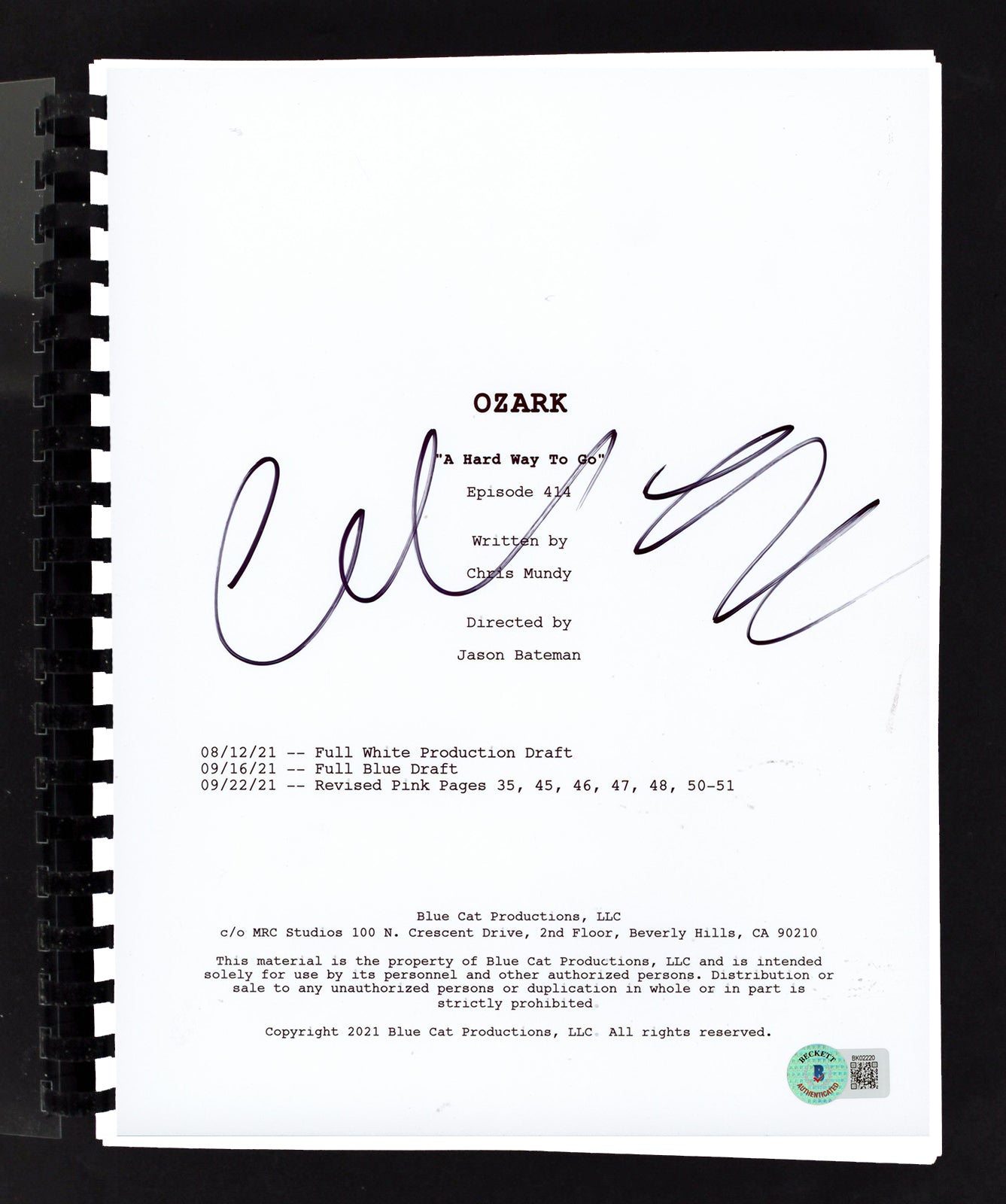 Charlie Tahan Ozark Authentic Signed Movie Script Autographed BAS #BK02220
