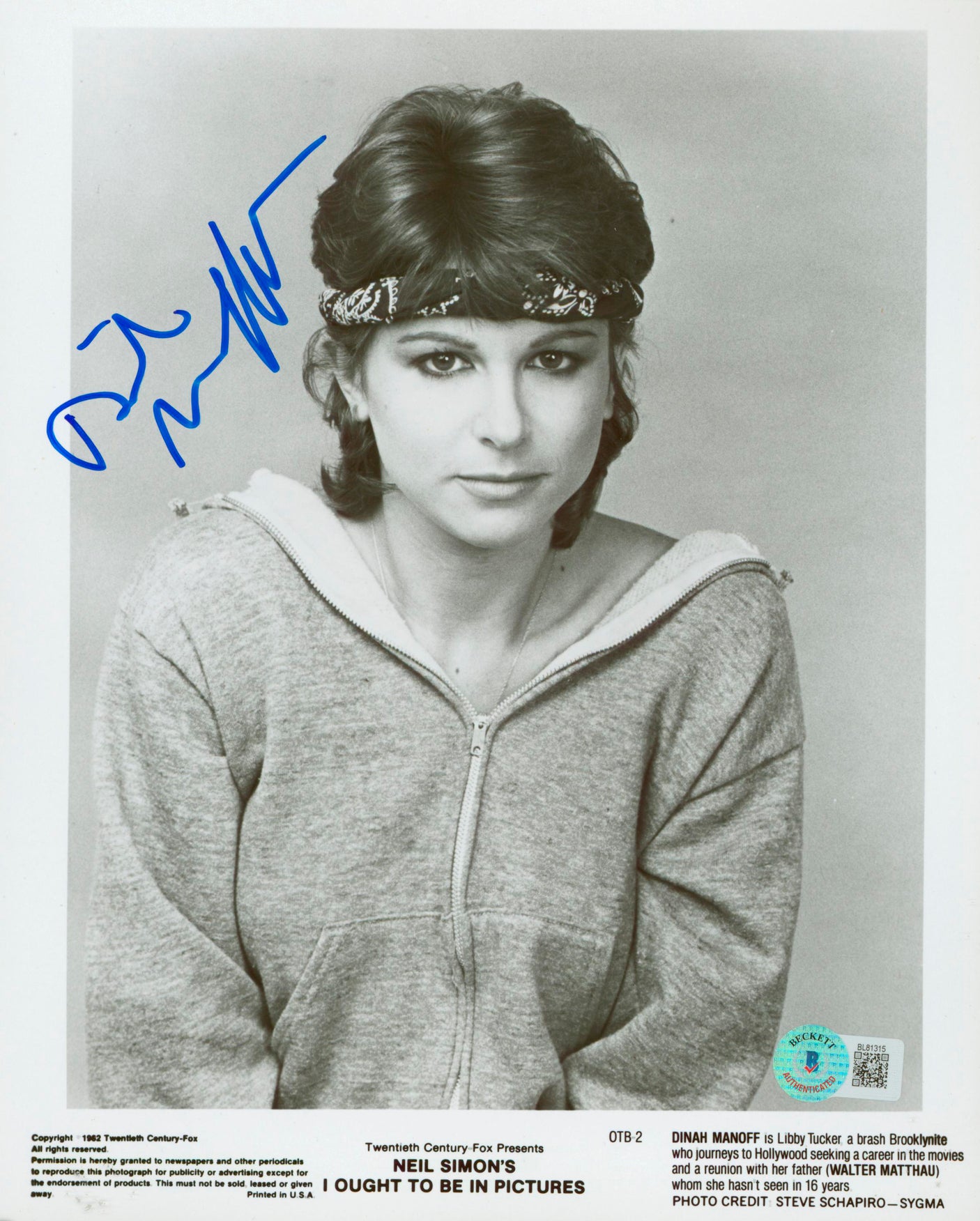 Dinah Manoff I Ought to Be in Pictures Signed 8x10 Photo BAS #BL81315