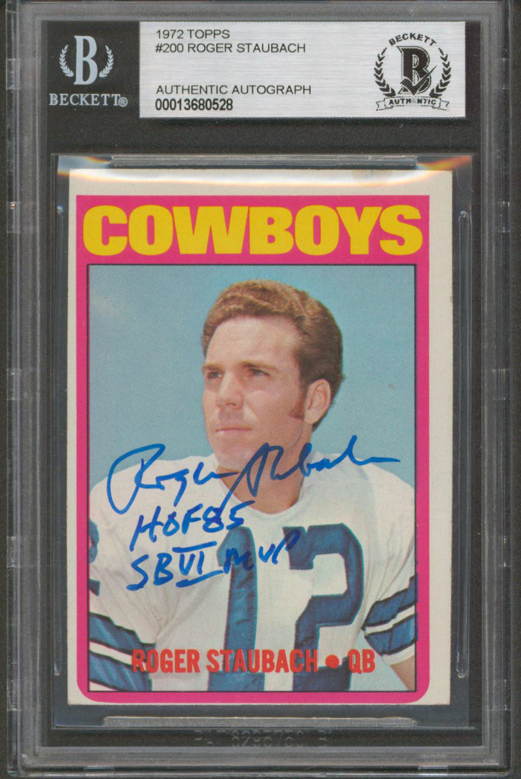 Cowboys Roger Staubach 2x Isnc Signed 1972 Topps #200 Rookie Card BAS Slabbed 1