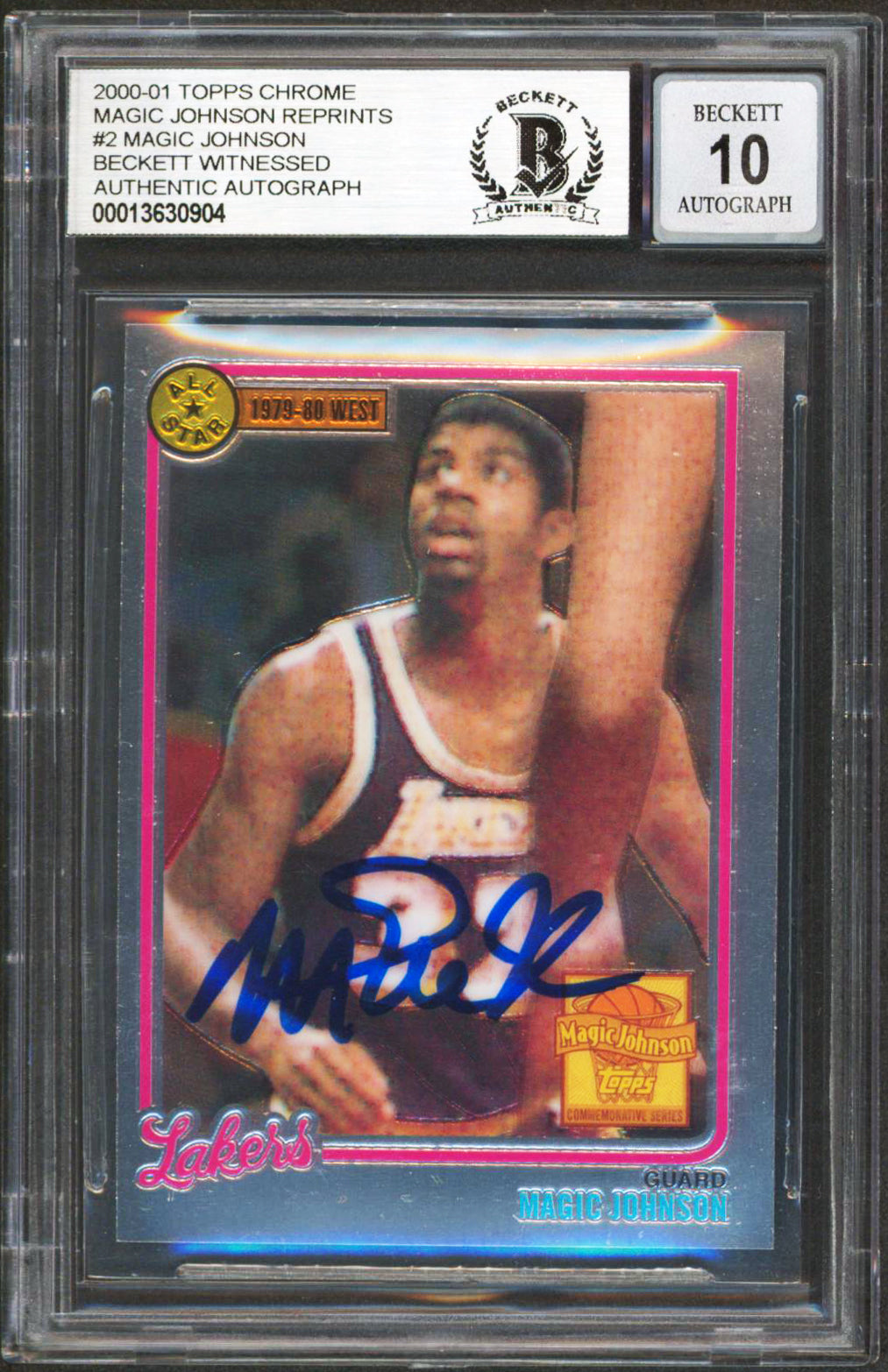 Lakers Magic Johnson Signed 2000 Topps Chrome Reprints #2 Card Auto 10! BAS Slab