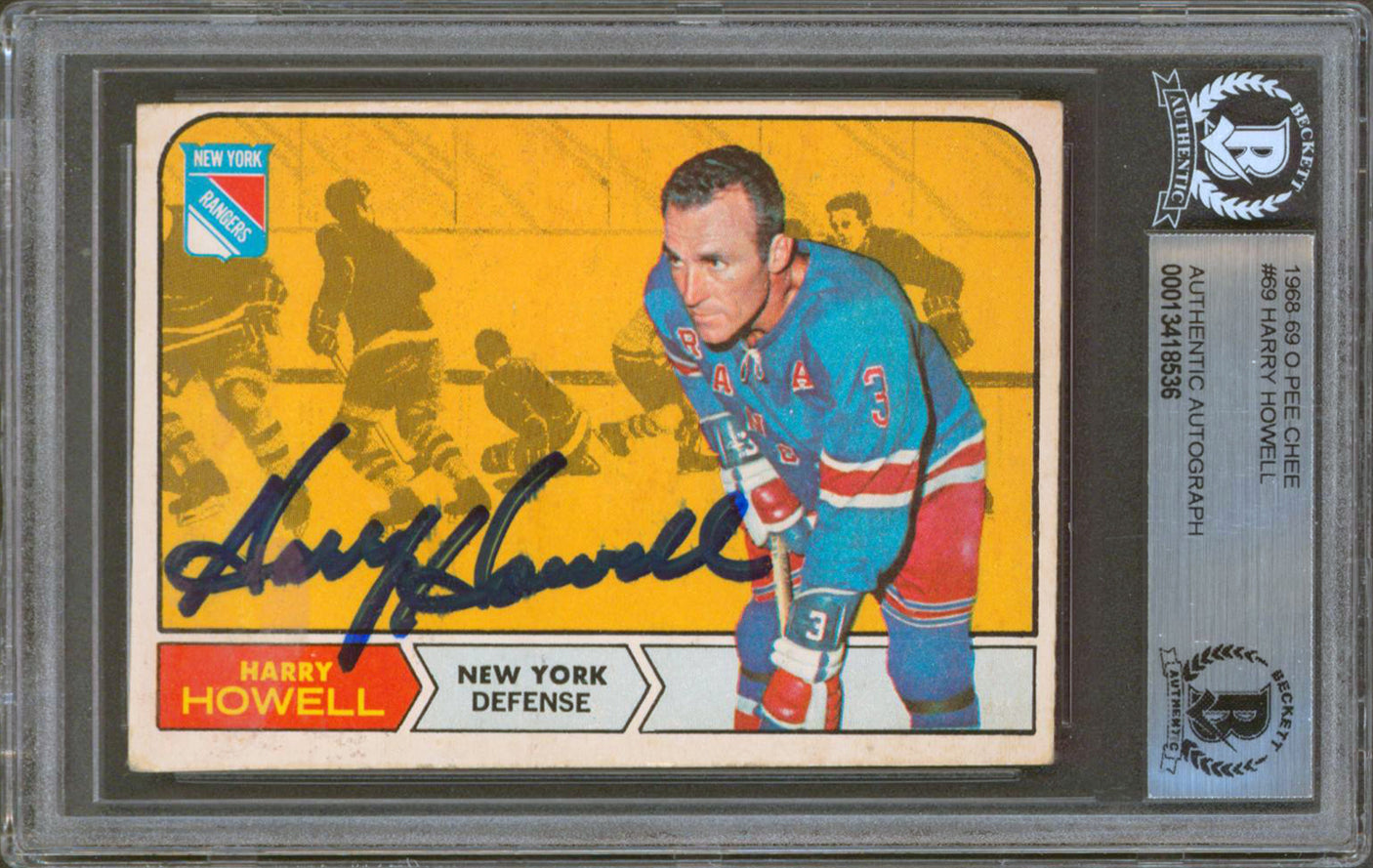 Rangers Harry Howell Authentic Signed 1968-69 O-Pee-Chee #69 Card BAS Slabbed