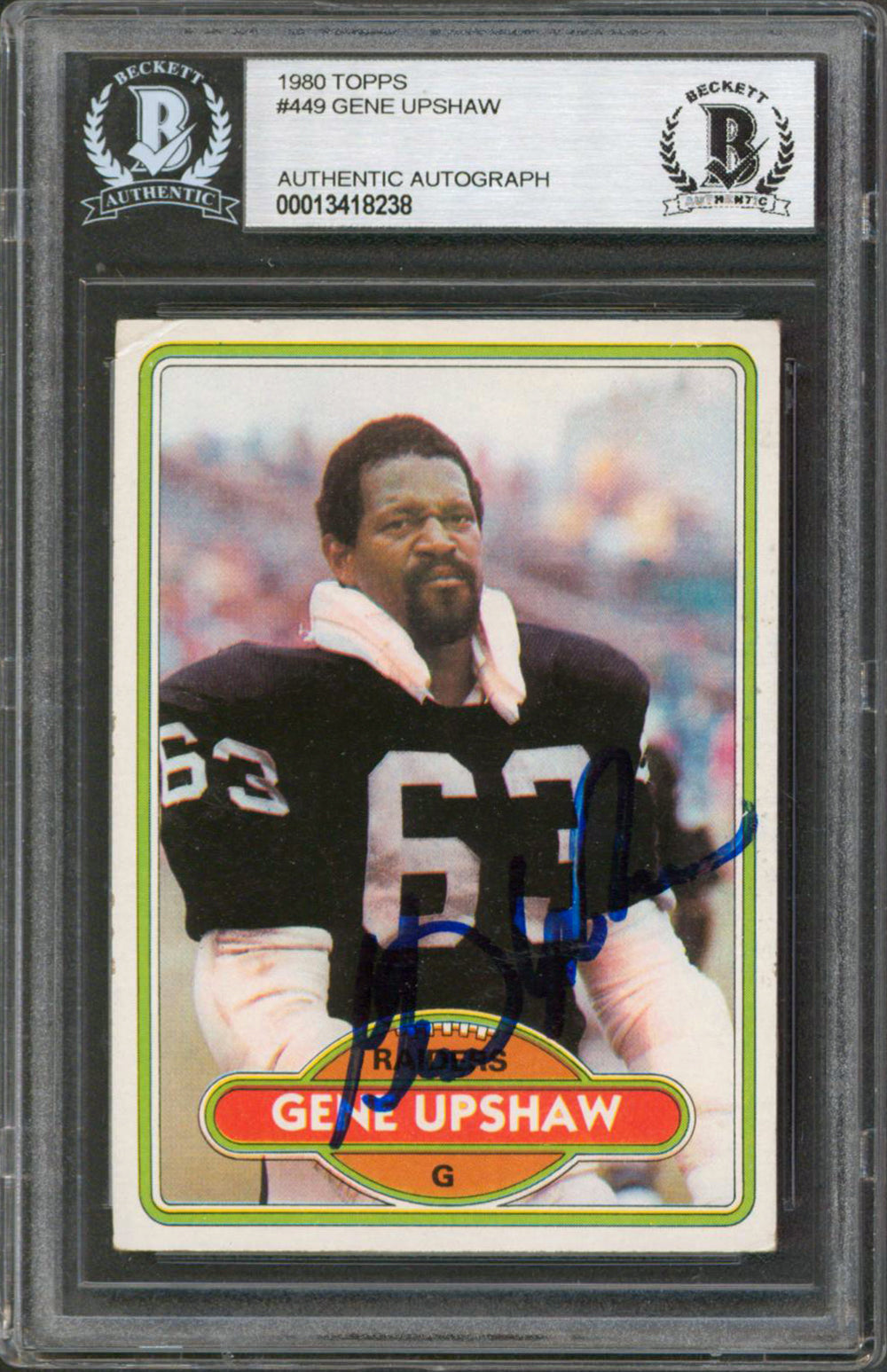 Raiders Gene Upshaw Authentic Signed 1980 Topps #449 Card BAS Slabbed