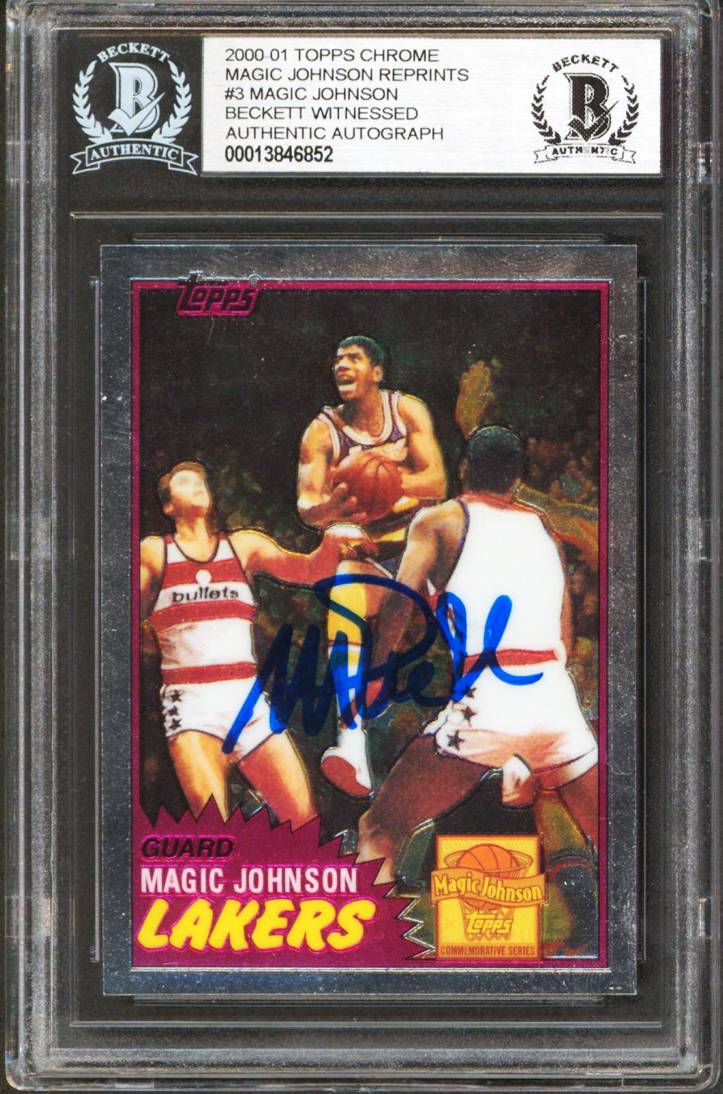 Lakers Magic Johnson Signed 2000 Topps Chrome Reprints #3 Card BAS Slabbed