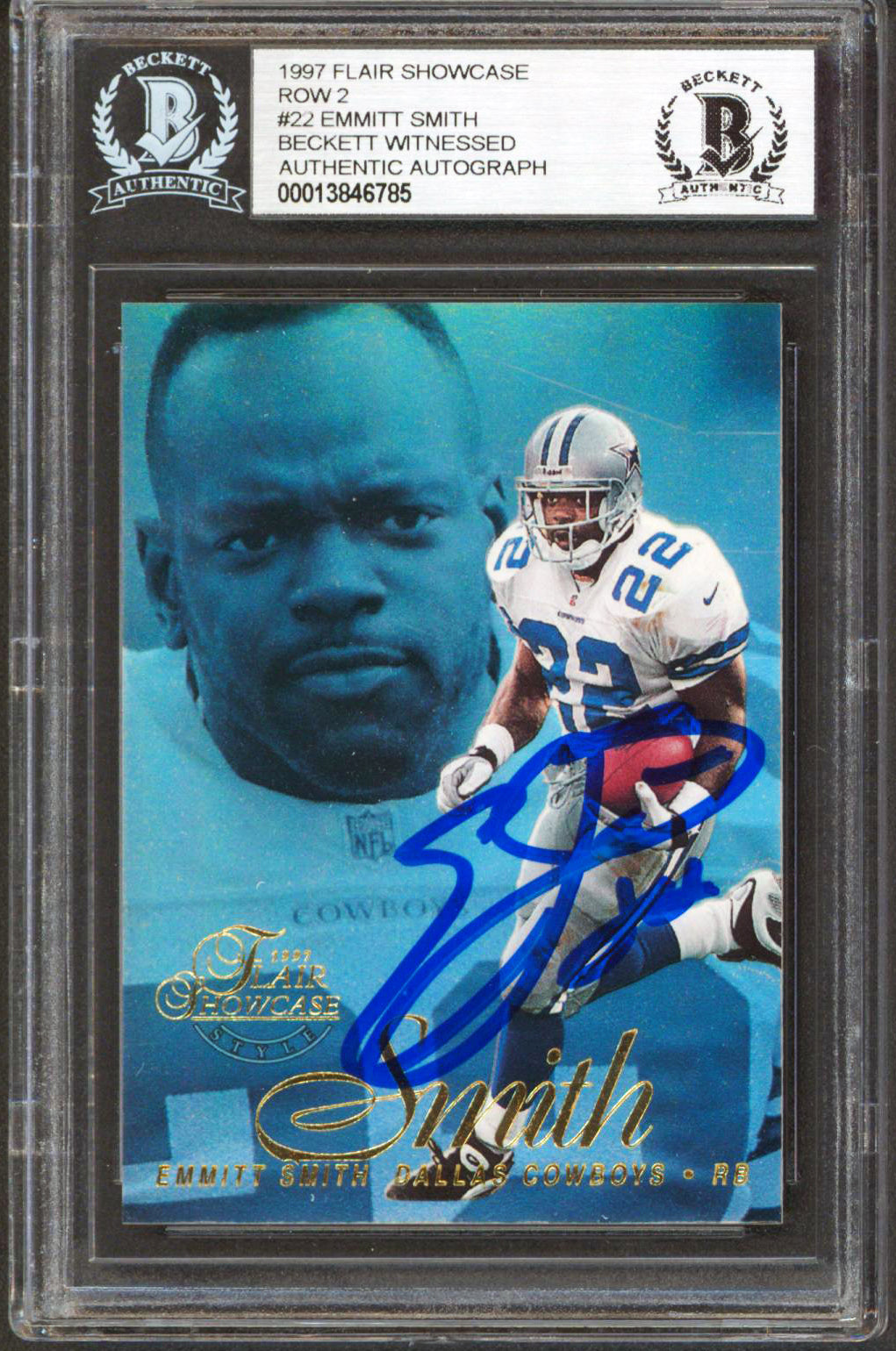 Cowboys Emmitt Smith Signed 1997 Flair Showcase Row 2 #22 Card BAS Slabbed