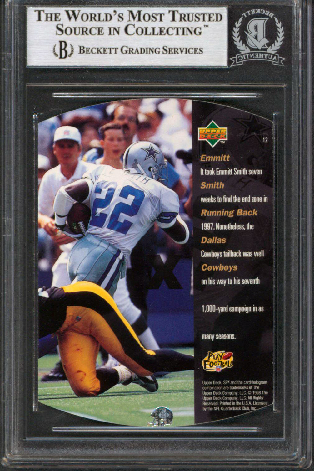 Cowboys Emmitt Smith Authentic Signed 1998 SPX #12 Card Autographed BAS Slabbed