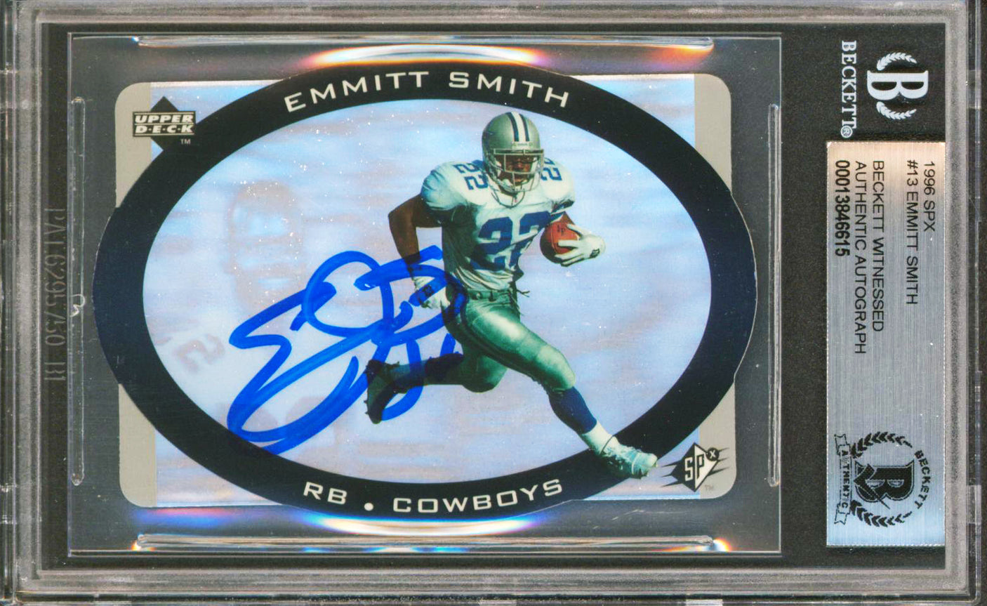 Cowboys Emmitt Smith Authentic Signed 1996 SPX #13 Card Autographed BAS Slabbed