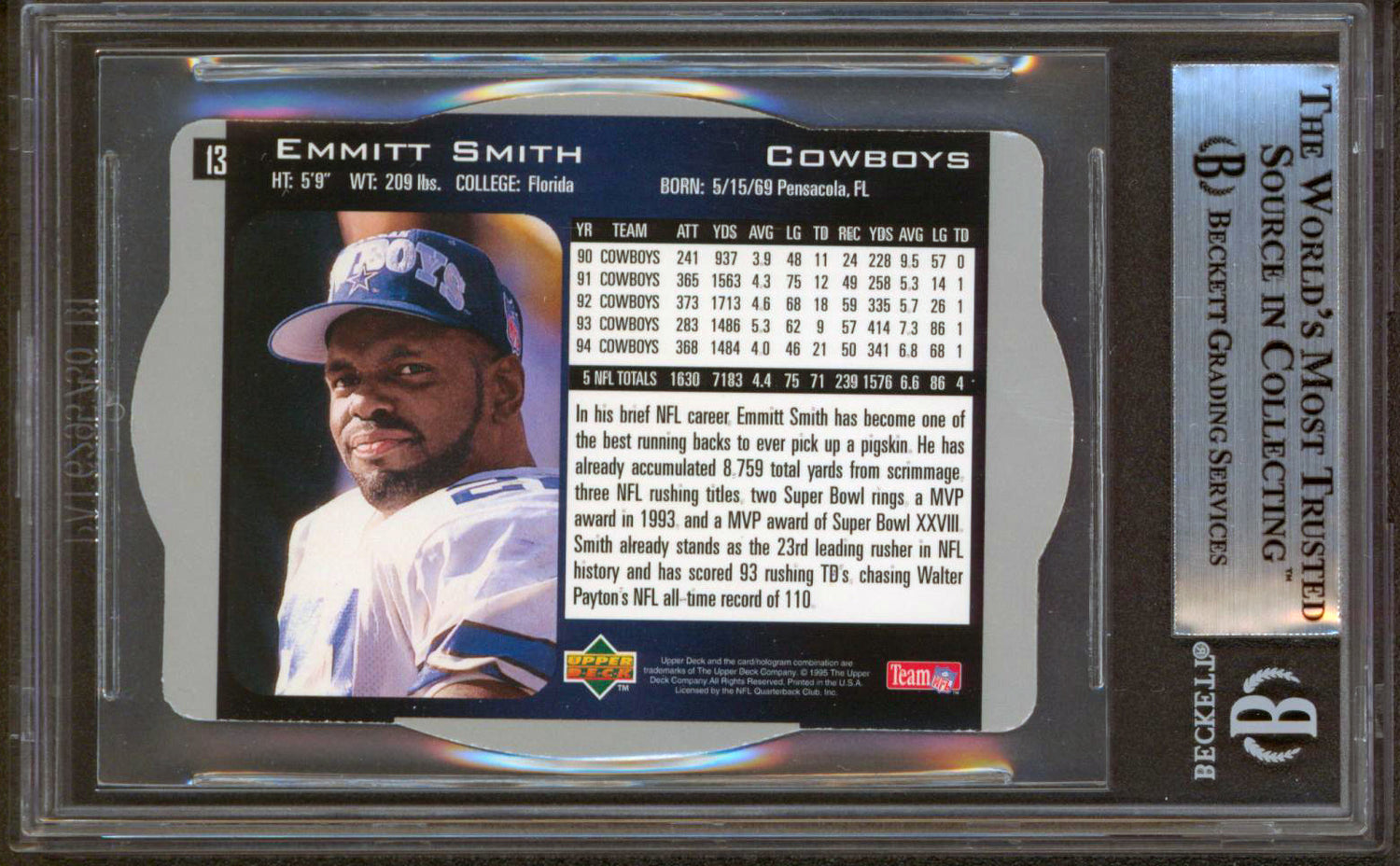 Cowboys Emmitt Smith Authentic Signed 1996 SPX #13 Card Autographed BAS Slabbed