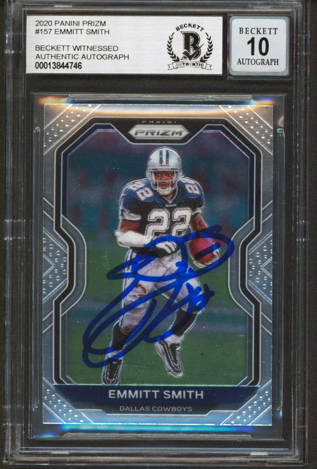Cowboys Emmitt Smith Signed 2020 Panini Prizm #157 Card Auto 10! BAS Slabbed
