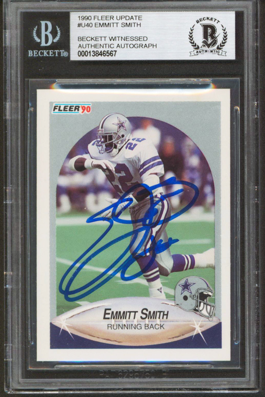 Cowboys Emmitt Smith Signed 1990 Fleer Update #U40 Rookie Card BAS Slabbed