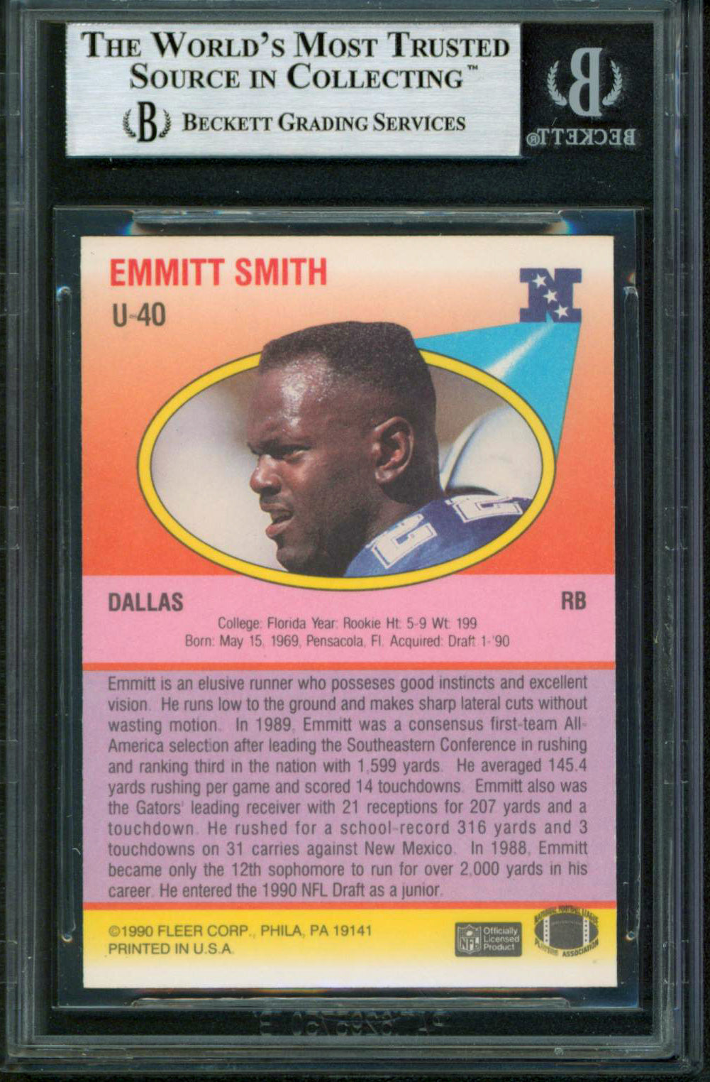 Cowboys Emmitt Smith Signed 1990 Fleer Update #U40 Rookie Card BAS Slabbed