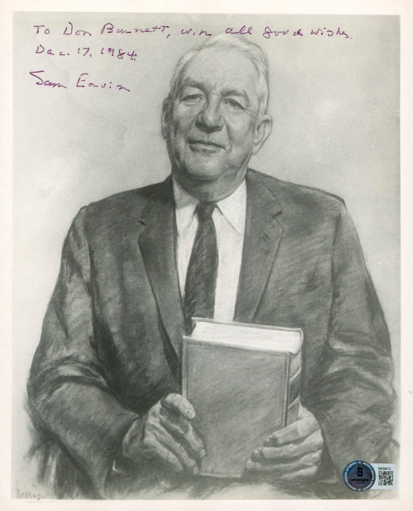 Sam Ervin "With all good wishes" Authentic Signed 8x10 Photo BAS #BM38010