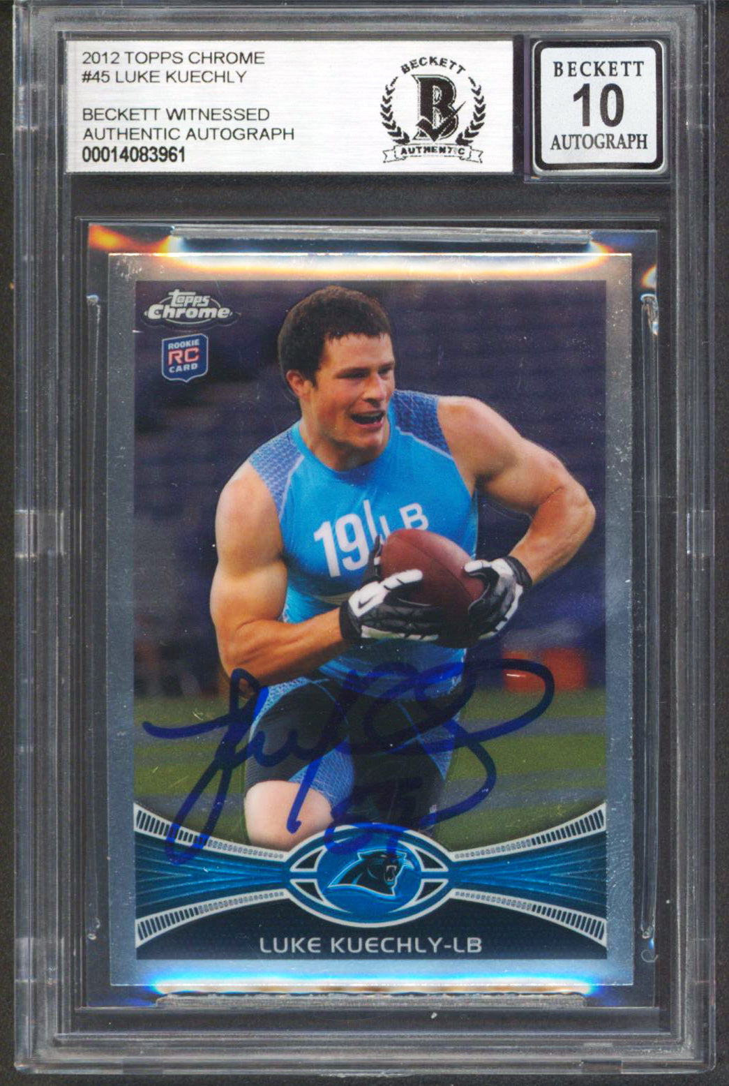 Panthers Luke Kuechly Signed 2012 Topps Chrome #45 Rookie Card Auto 10! BAS Slab
