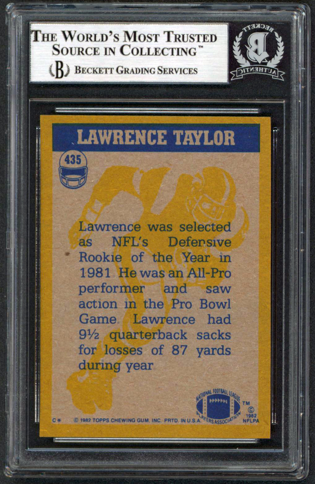 Giants Lawrence Taylor Authentic Signed 1982 Topps #435 Card BAS Slabbed