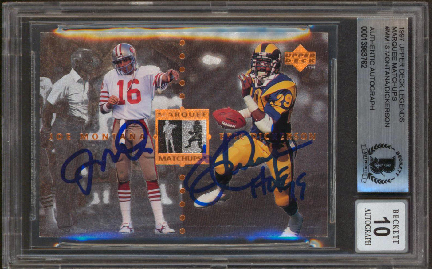 Joe Montana & Eric Dickerson Signed 1997 UD Legends #MM18 Card Auto 10! BAS Slab