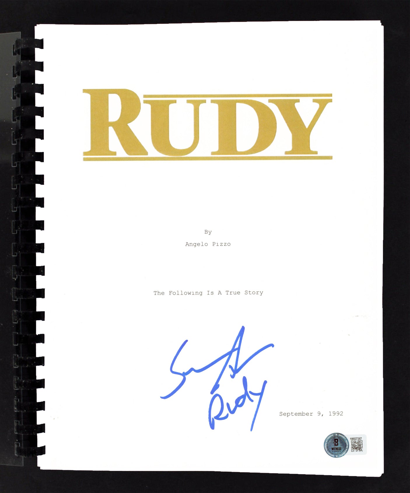 Sean Astin "Rudy" Authentic Signed Movie Script Autographed BAS Witnessed