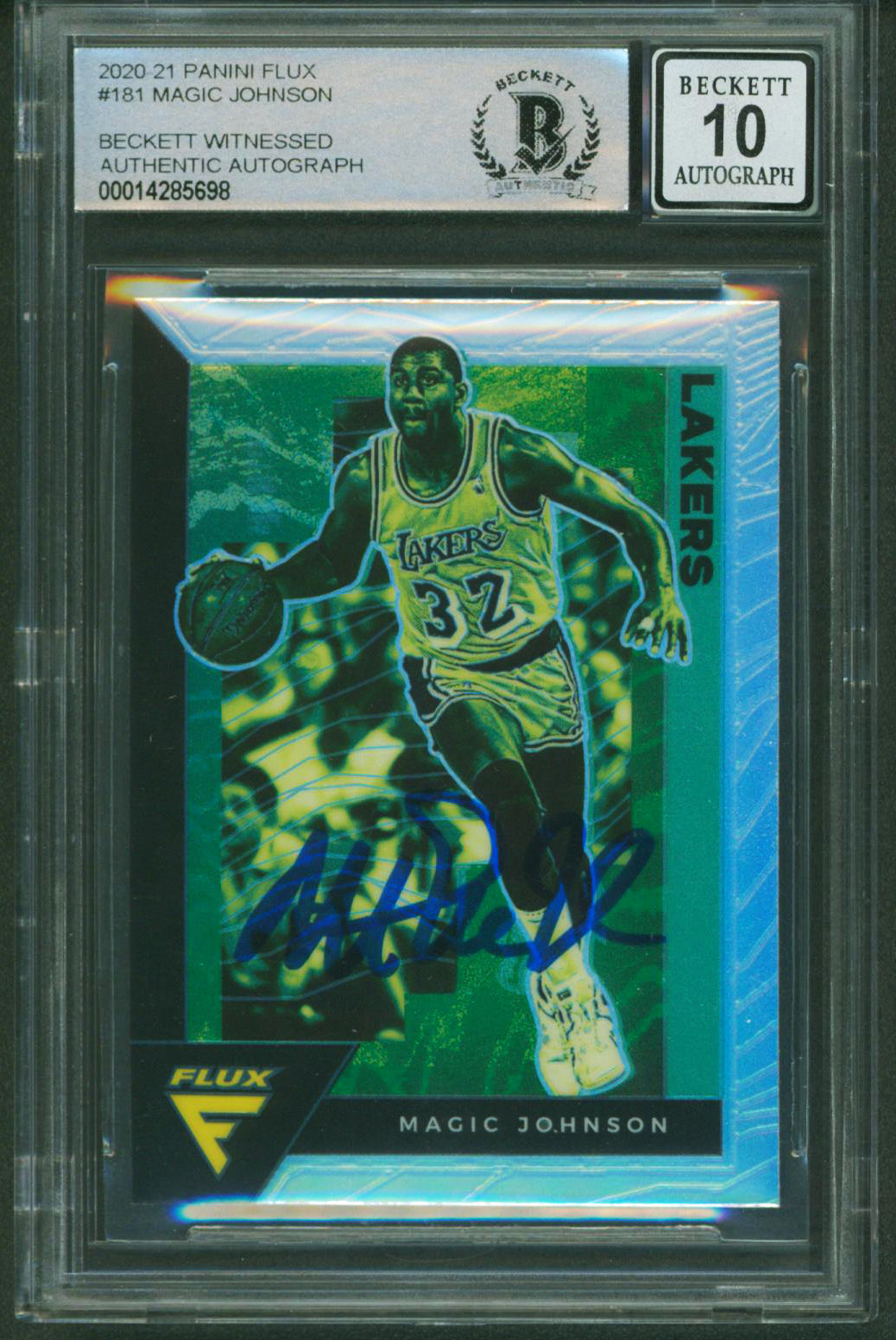 Lakers Magic Johnson Signed 2020 Panini Flux #181 Card Auto 10! BAS Slabbed