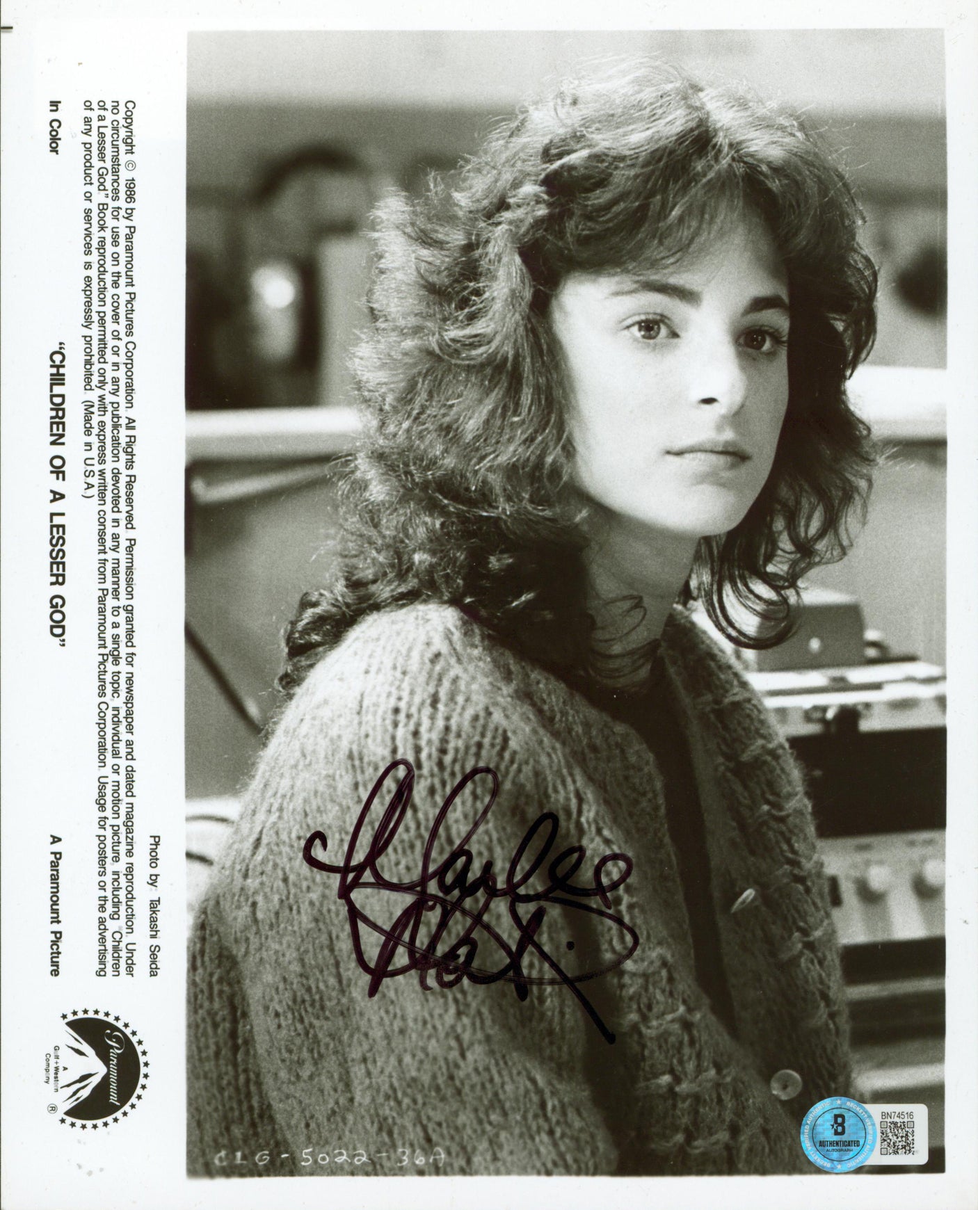 Marlee Matlin Children of a Lesser God Authentic Signed 8x10 Photo BAS #BN74516