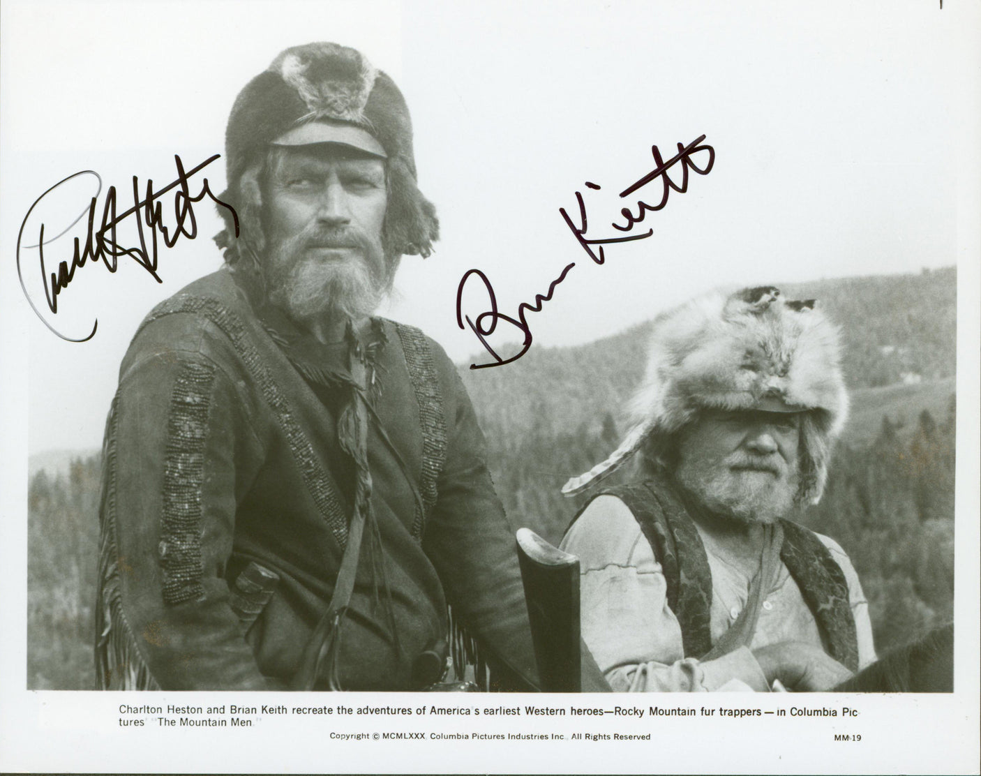 Charlton Heston & Brian Keith The Mountain Men Signed 8x10 Photo BAS #AD64470