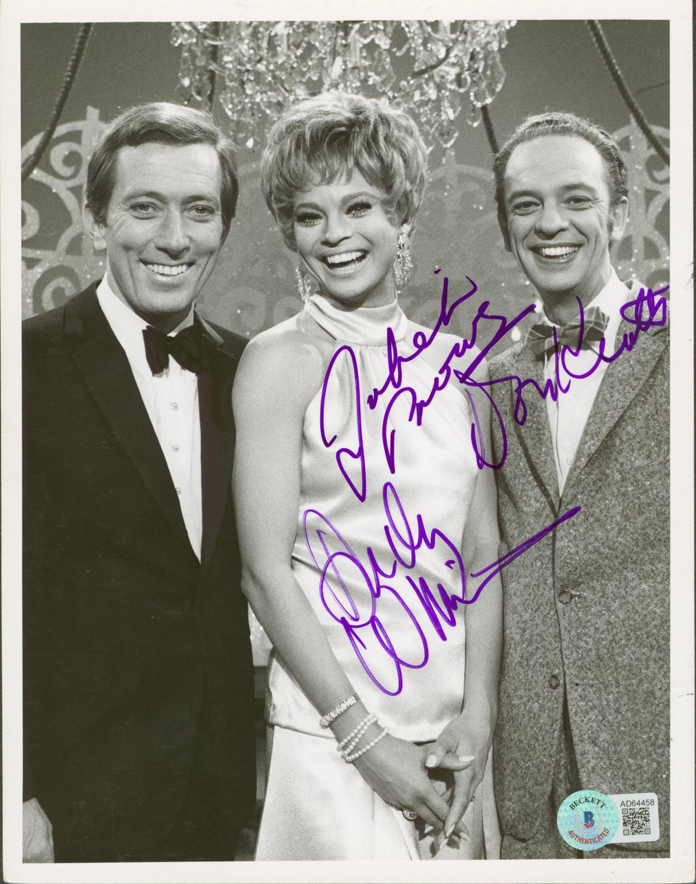 Andy Williams, Juliet Prowse & Don Knotts Signed 7x9 Photo BAS #AD64458