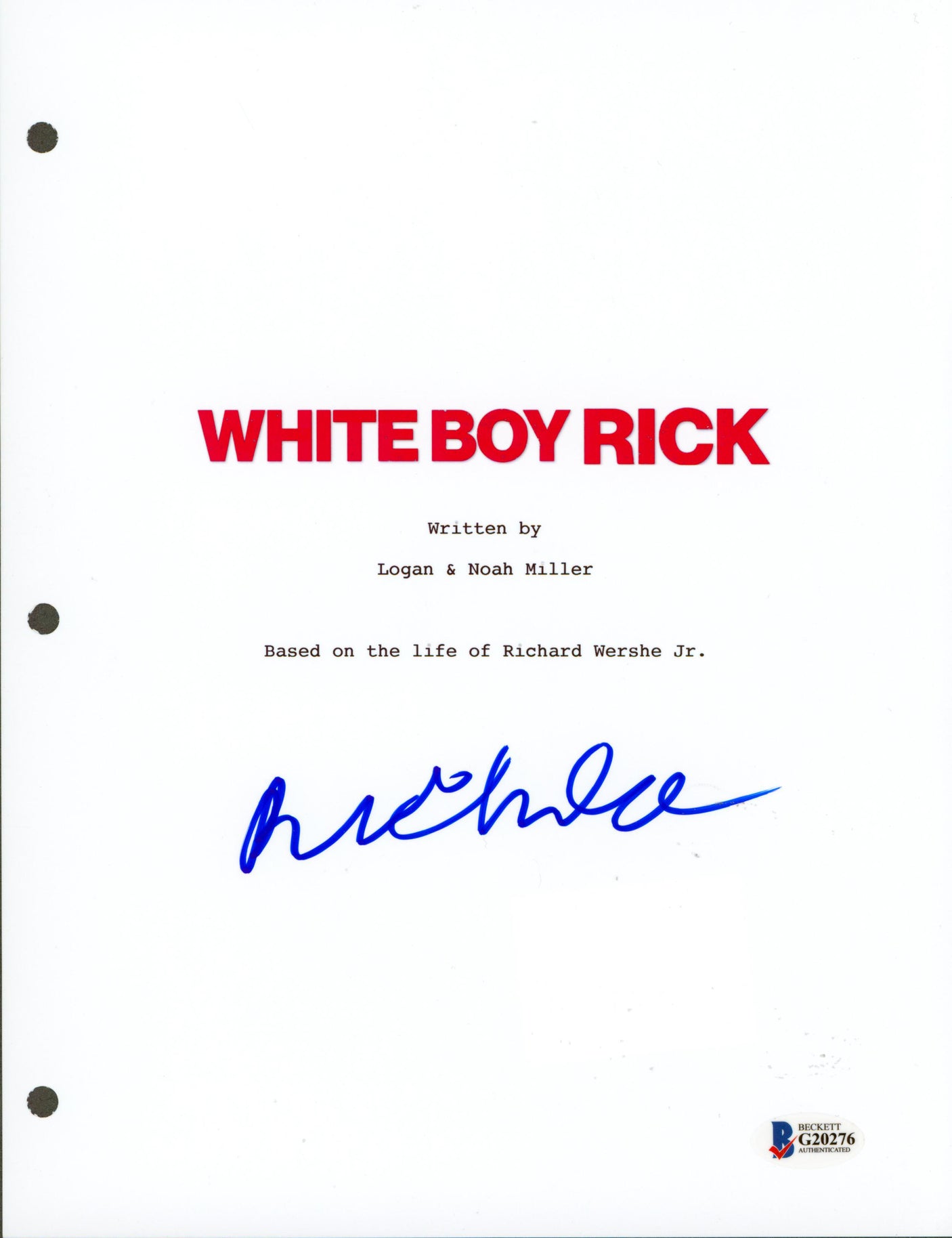 Richie Merritt White Boy Rick Authentic Signed 8.5x11 Script Cover BAS #G20276