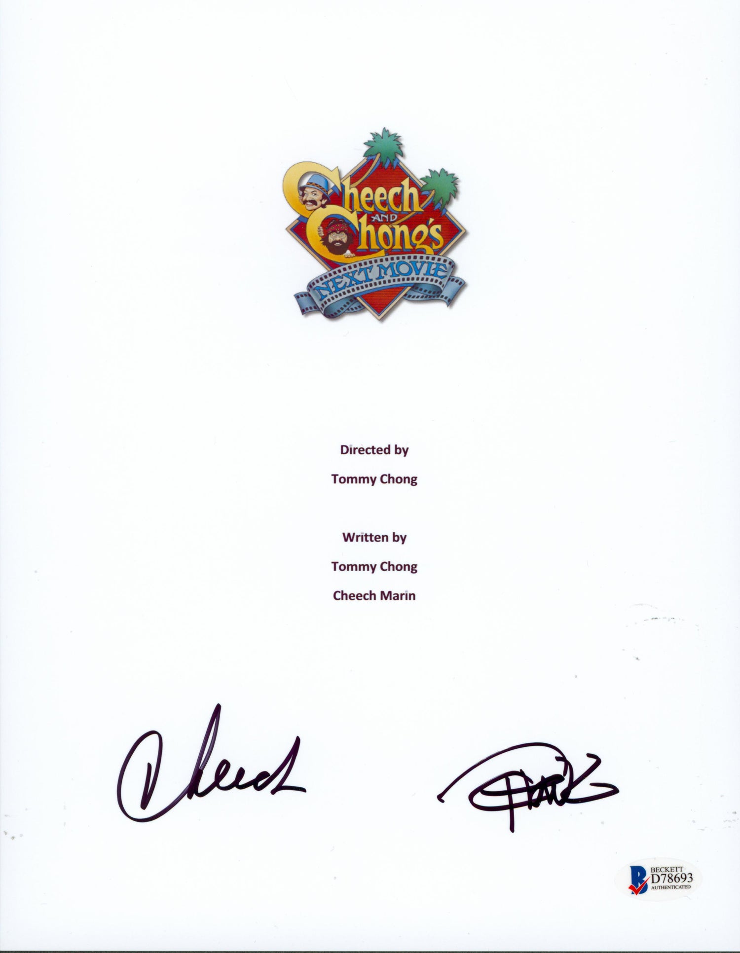 Cheech Marin & Tommy Chong Next Movie Signed 8.5x11 Script Cover BAS #D78693