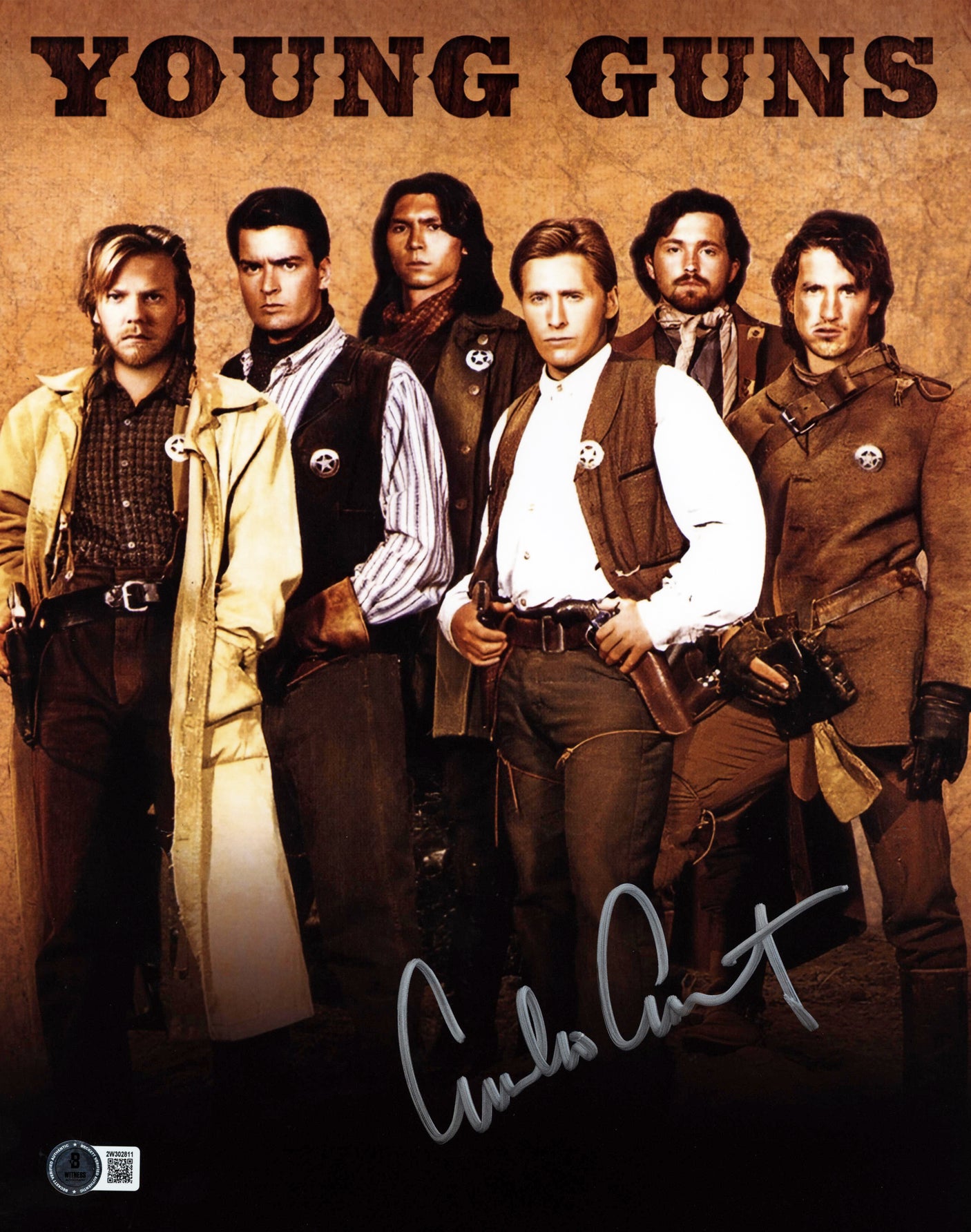 Emilio Estevez Young Guns Authentic Signed 11x14 Vertical Photo BAS Witnessed
