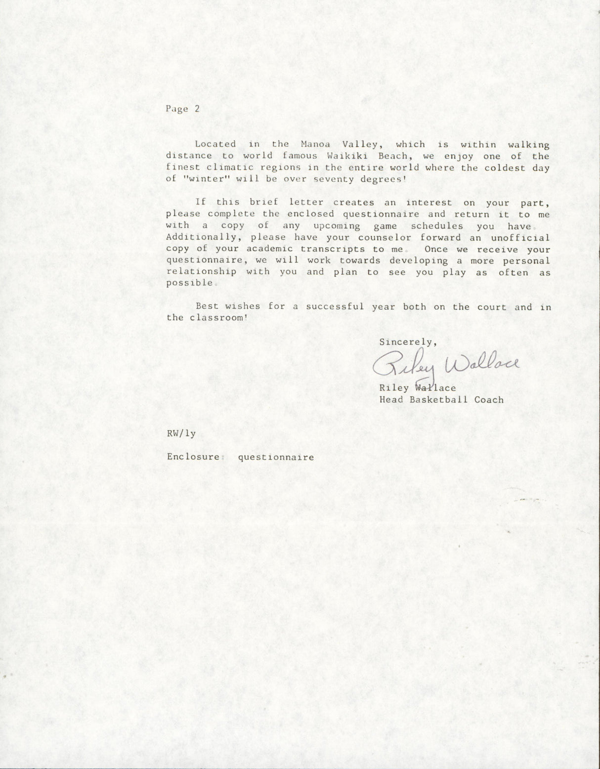 Shaquille O'Neal Signed 1988 University of Hawaii Recruitment Letter BAS