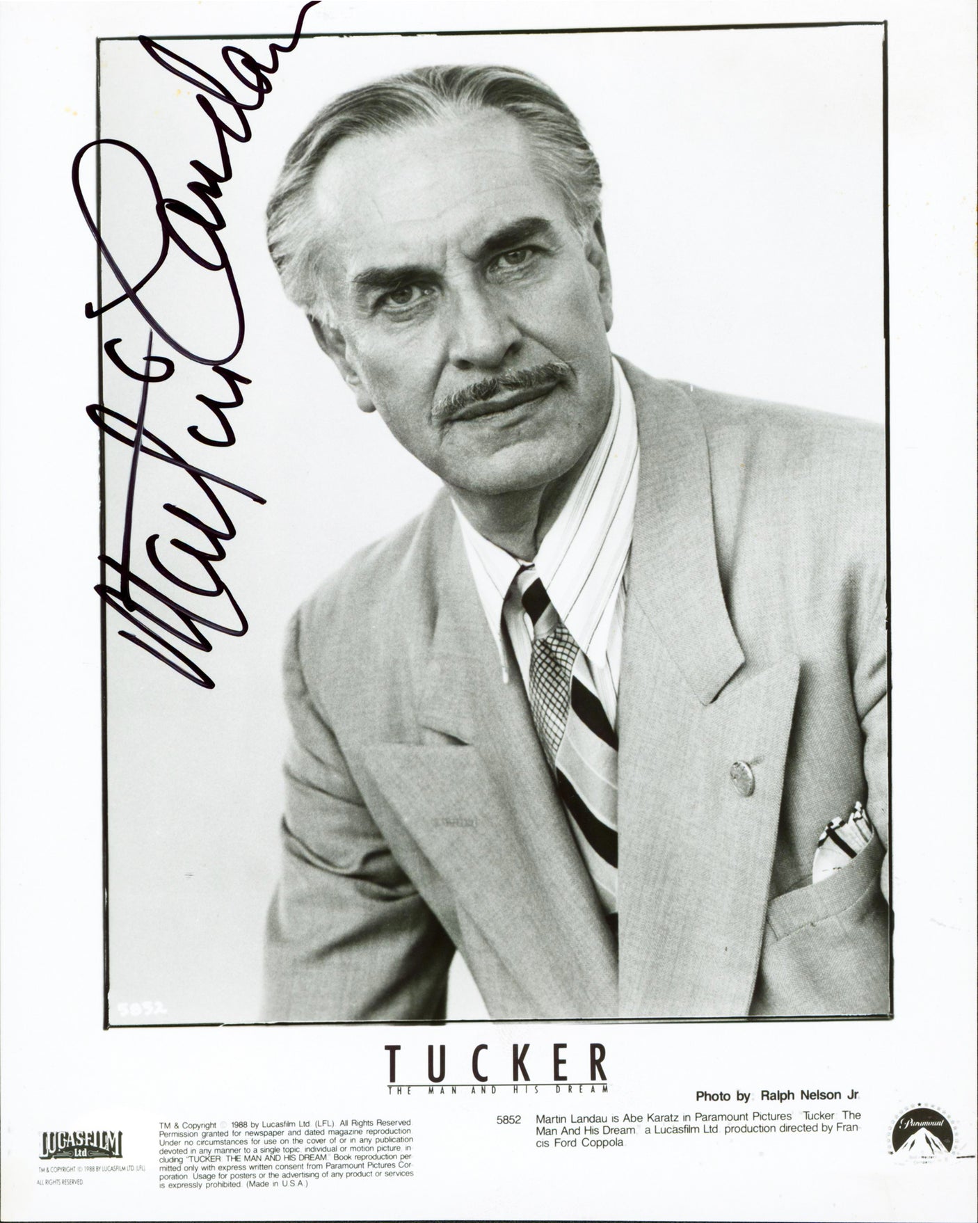 Martin Landau Ed Wood Authentic Signed 8x10 Black & White Photo JSA #AR36685