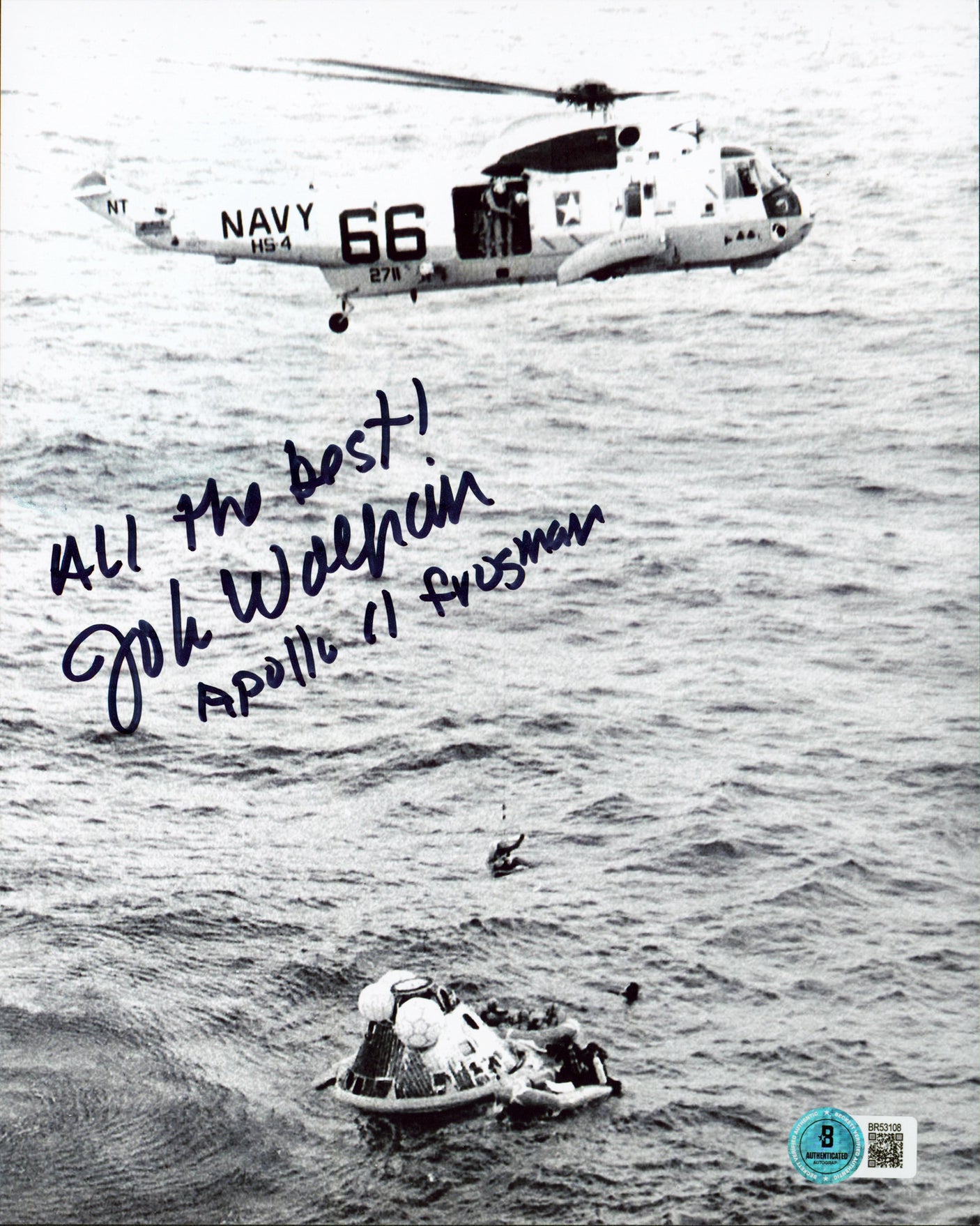 John Wolfram "All The Best! Apollo 11 Frogman" Signed 8x10 Vertical Photo BAS 1