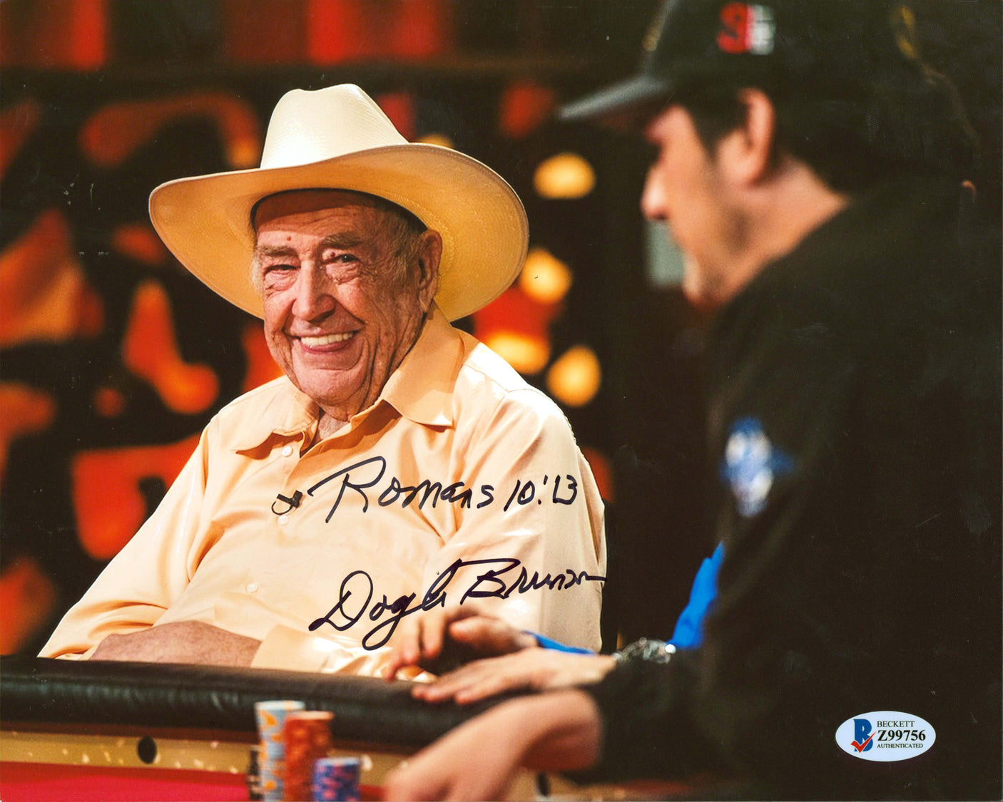 Doyle Brunson "Romans 10:13" Authentic Signed 8x10 Horizontal Photo BAS #Z99756